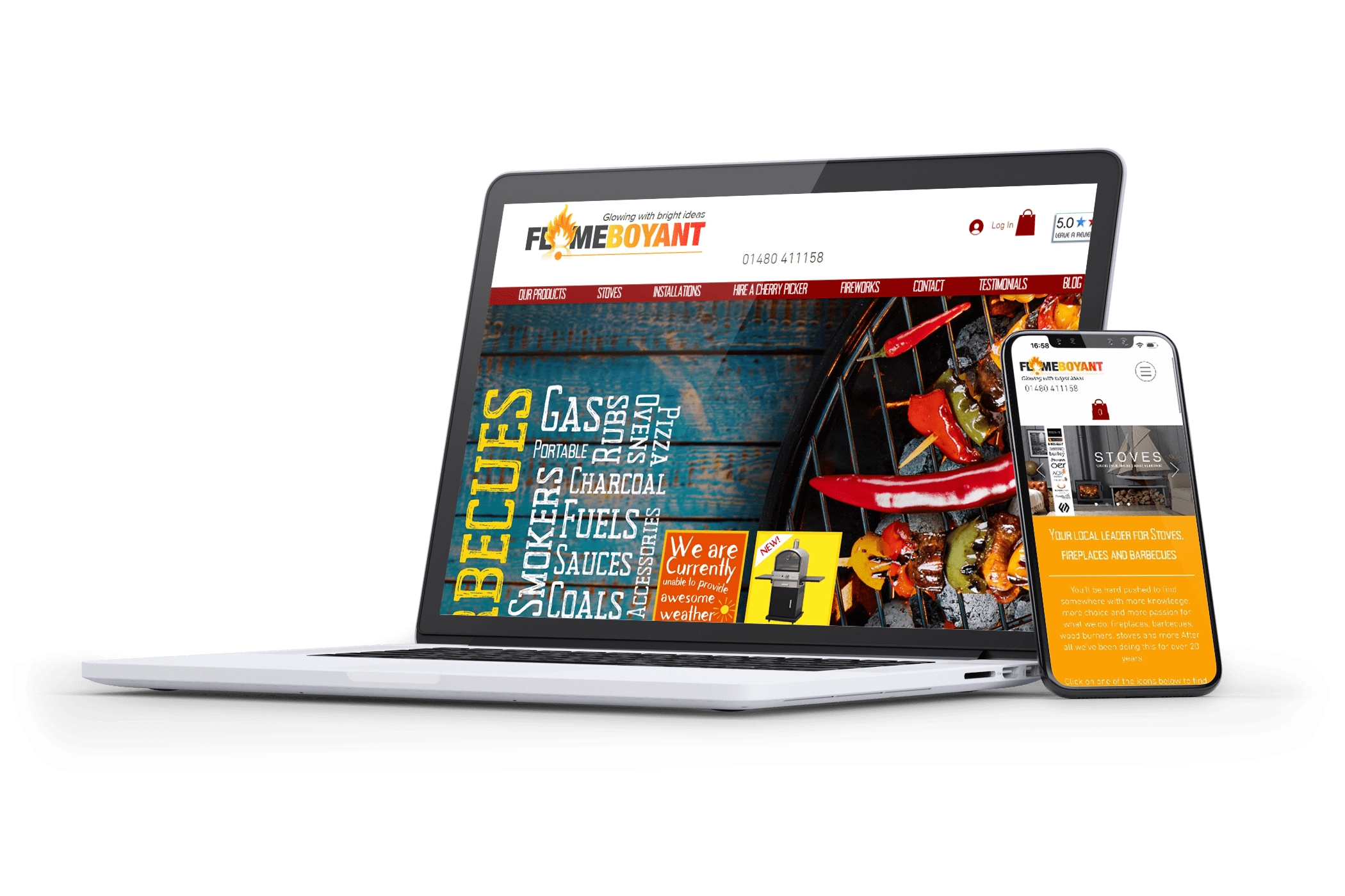 Flameboyant.co.uk - WiX Ecommerce website solution for this local supplier & installer fo stoves & fireplaces