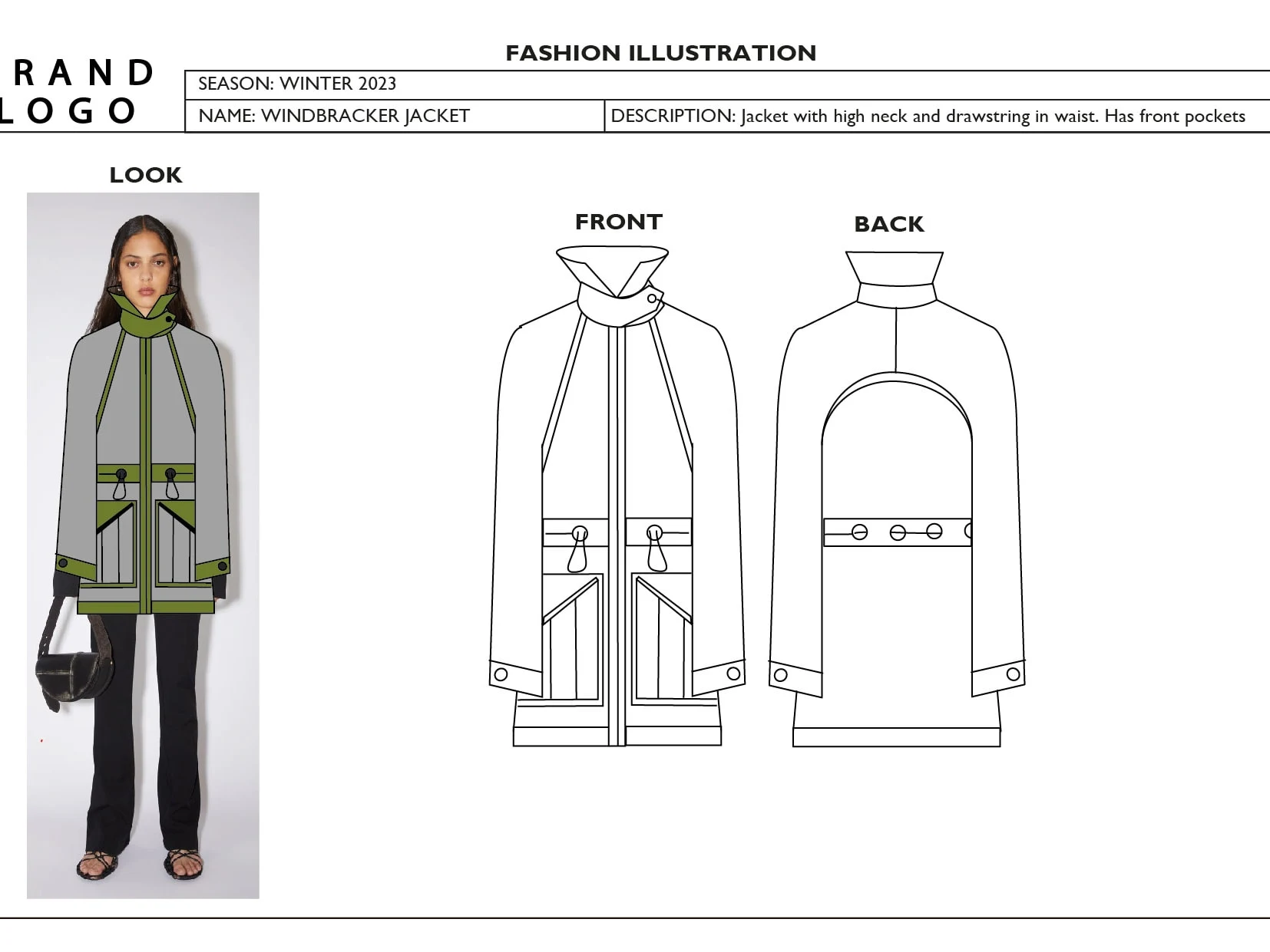 Flat sketches and mockup design showing realistic use of the garment