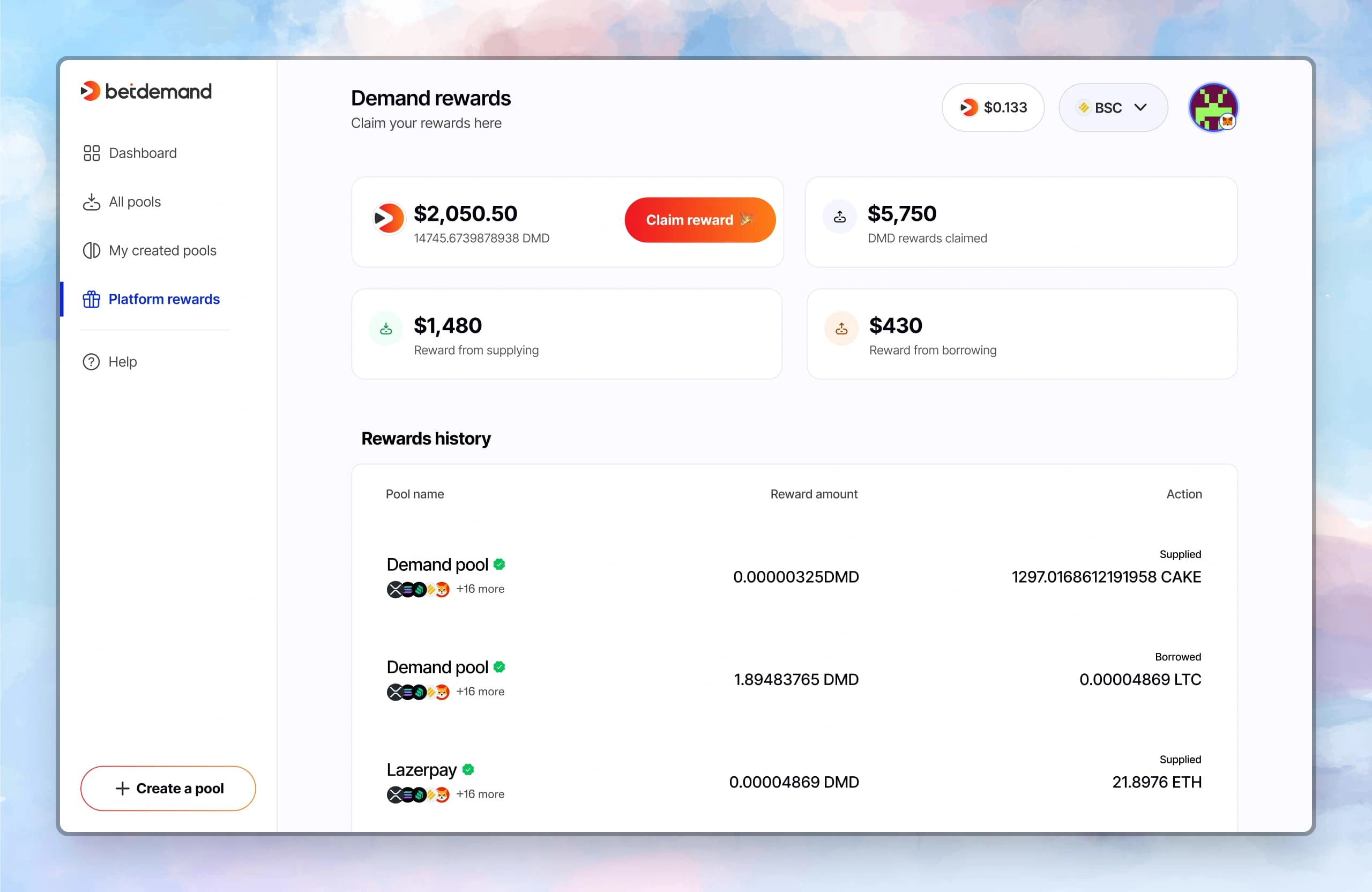 Platform rewards page