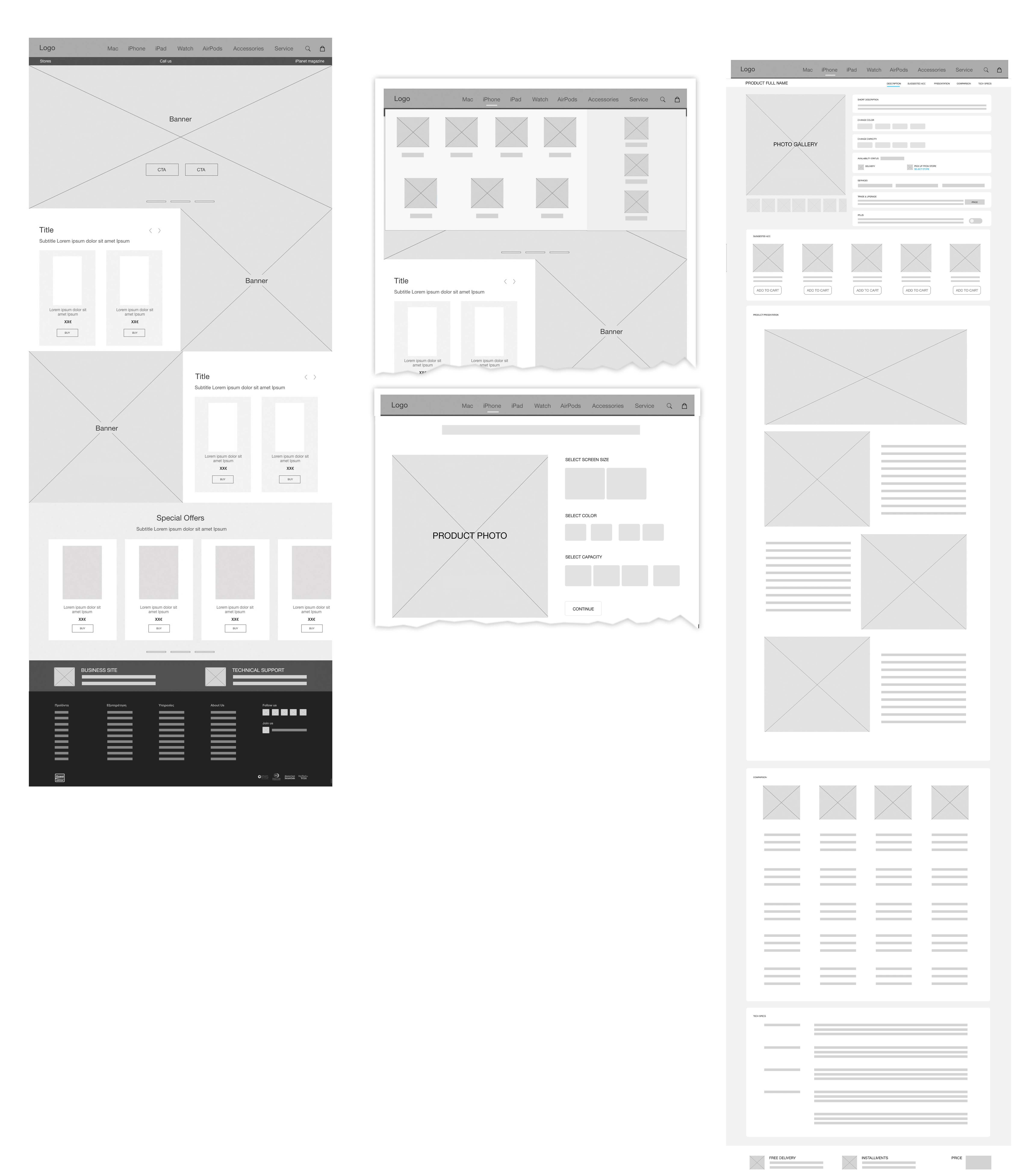 Wireframes (Homepage, Menu, Product Options Page, Product Presentation Page)