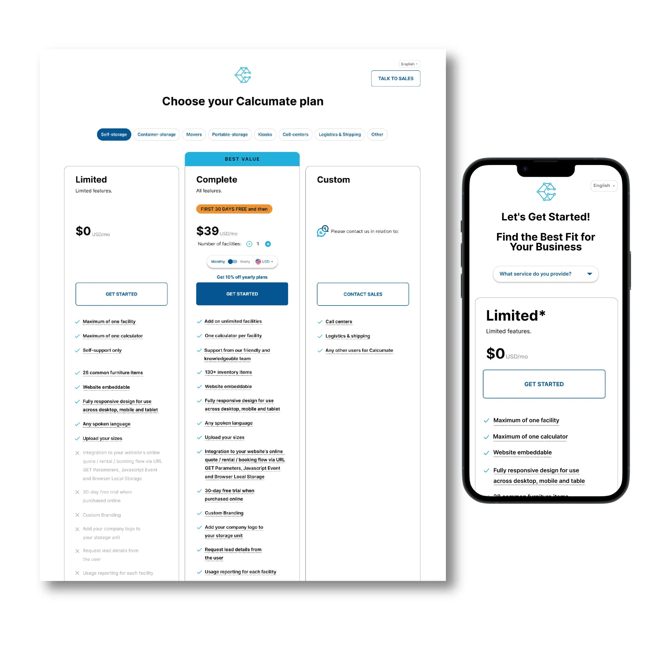 Figma Pricing Design for a Storage Company