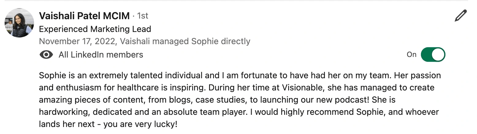 Testimonial from Visionable's Head of Marketing, Vaishali Patel