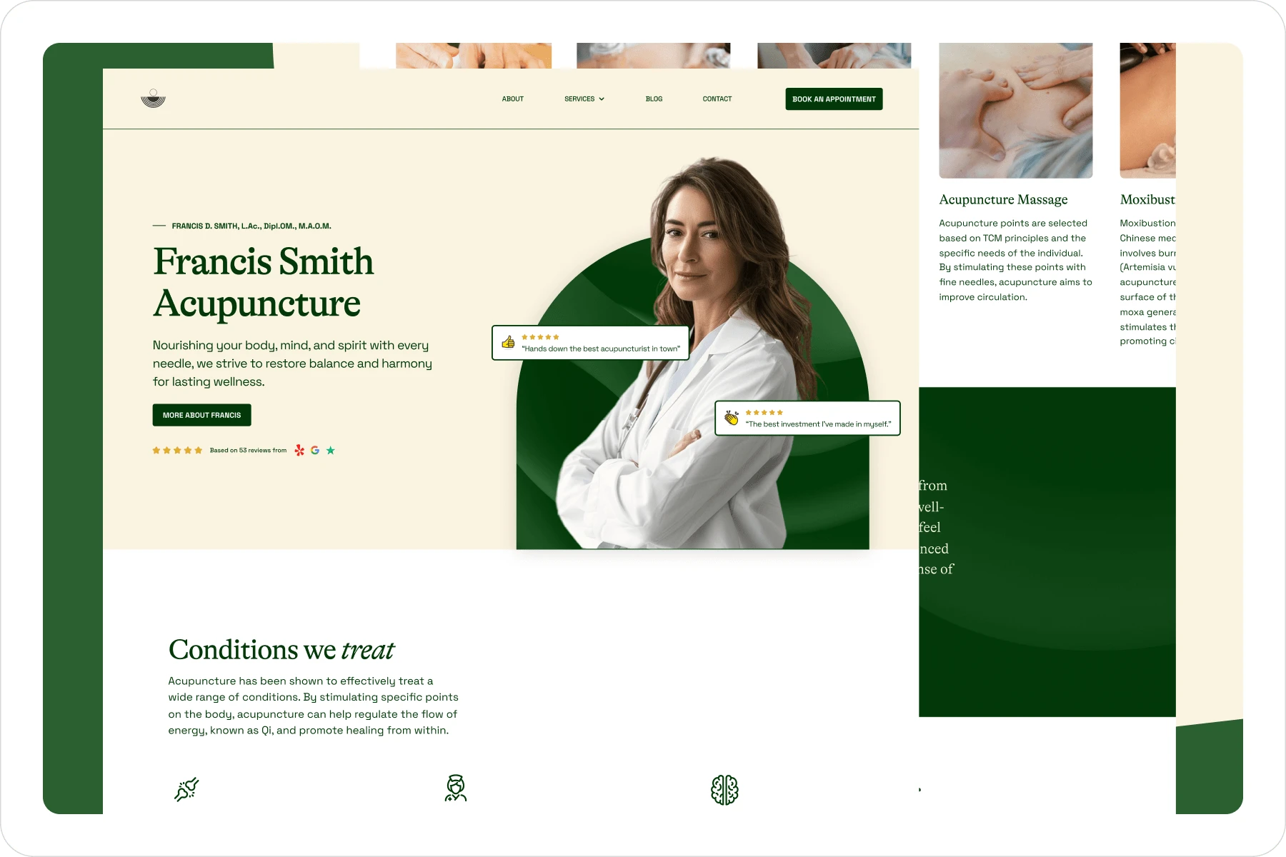 Concept for a holistic/accupuncture specialist landing page.