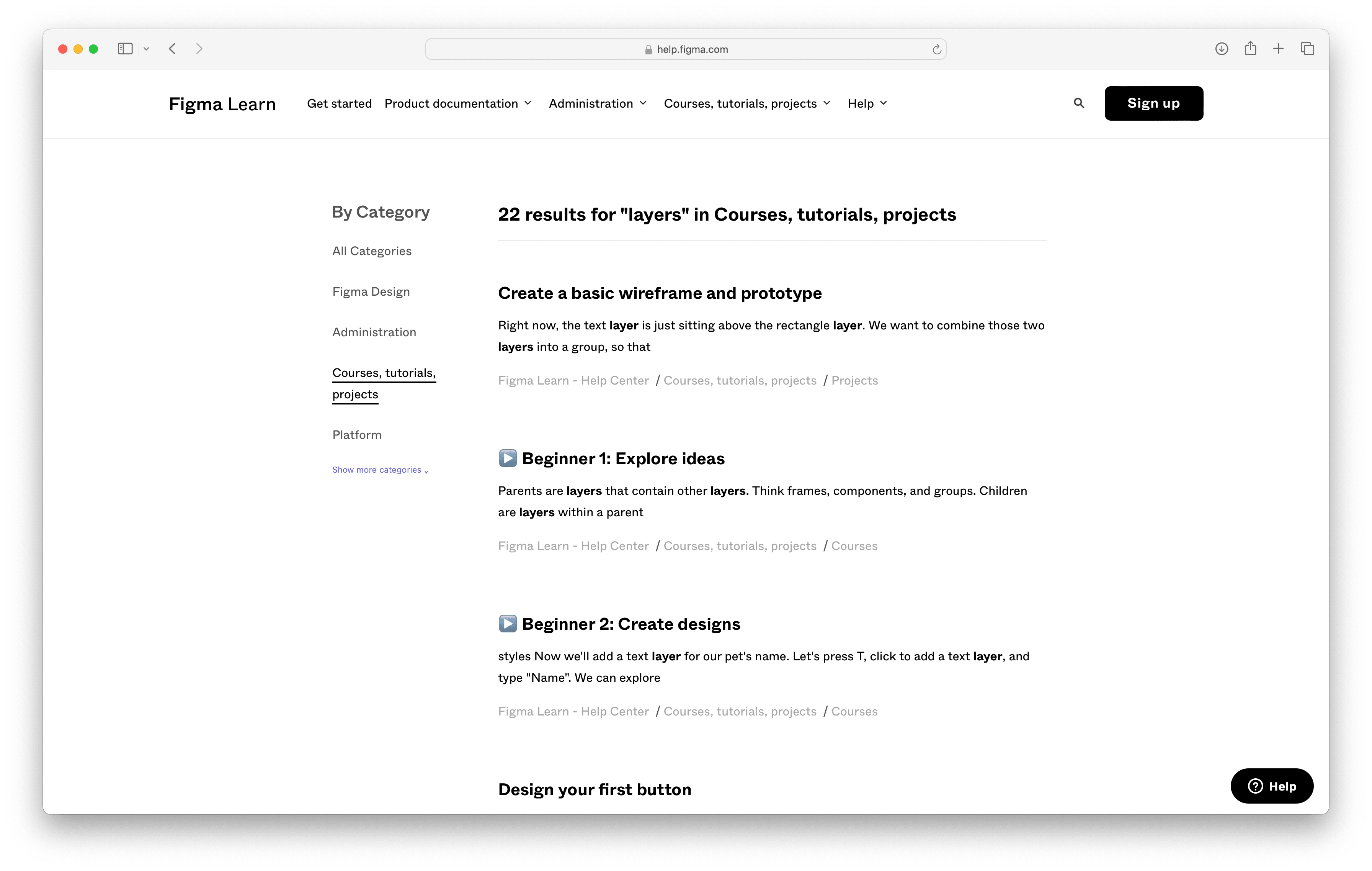 Figure 2.2 Figma provided not only relevant search results but also categorized them allowing for category-specific search results.