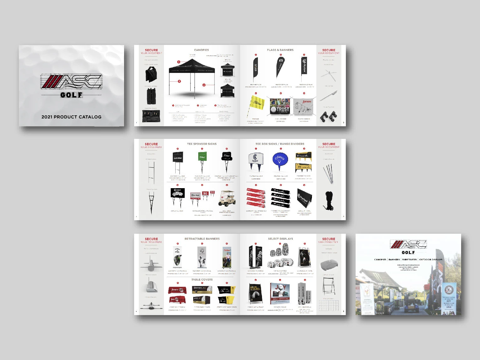 Interior page layout of the 2021 ASC Golf Catalog.