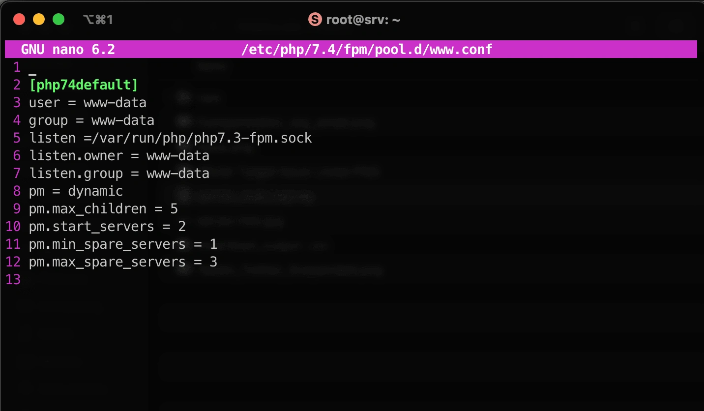 Line 5: php 7.4 listening to php 7.3 socket, causing the disruption.