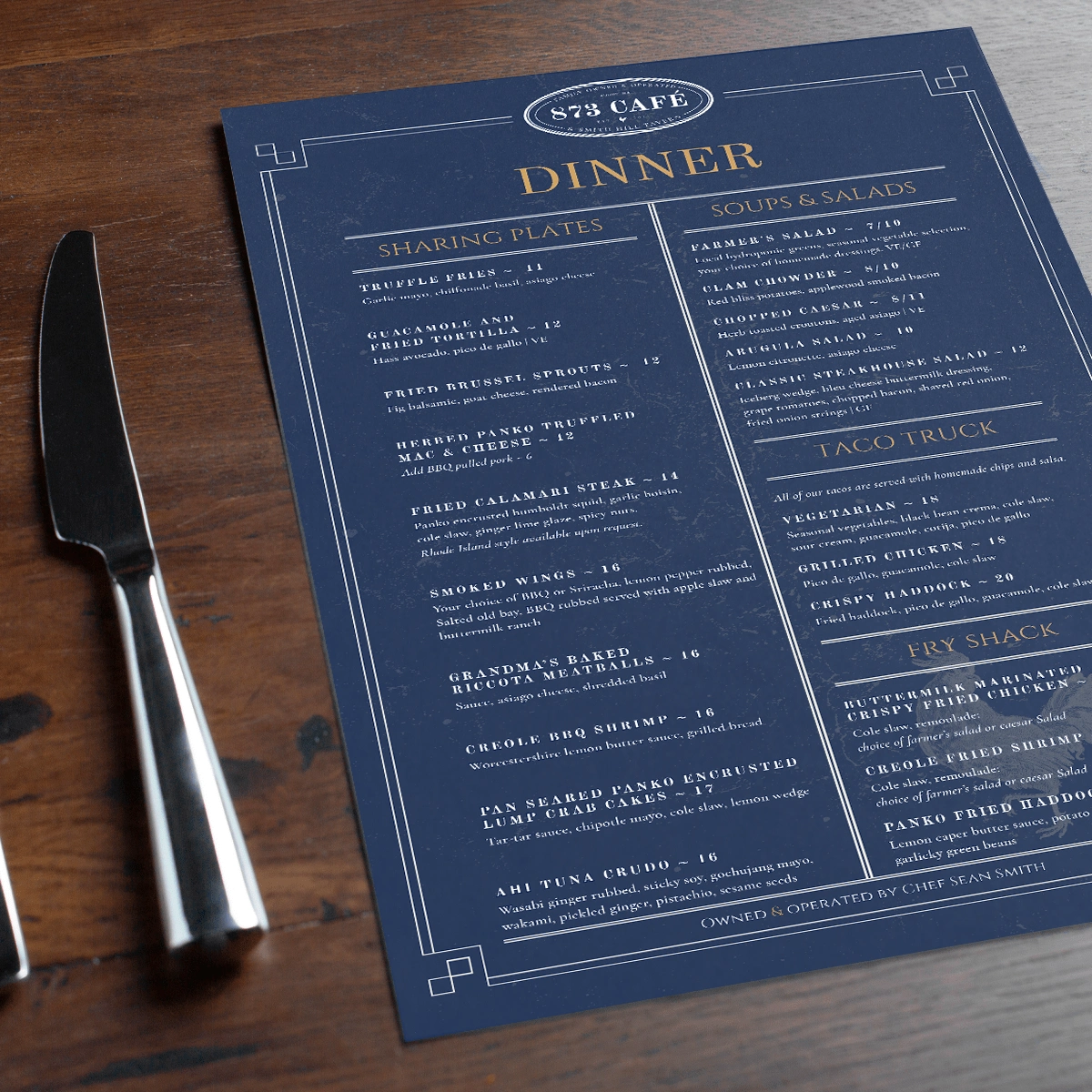 873 Café & Smith Hill Tavern Dinner Menu