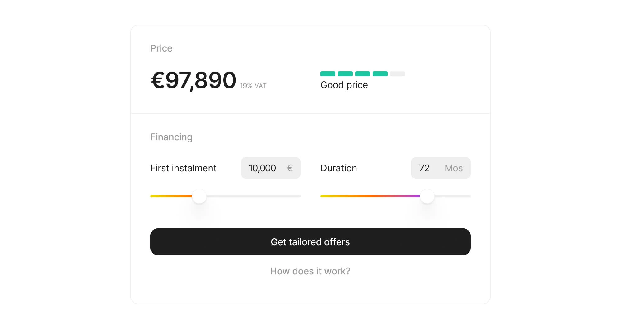 Calculate financing widget