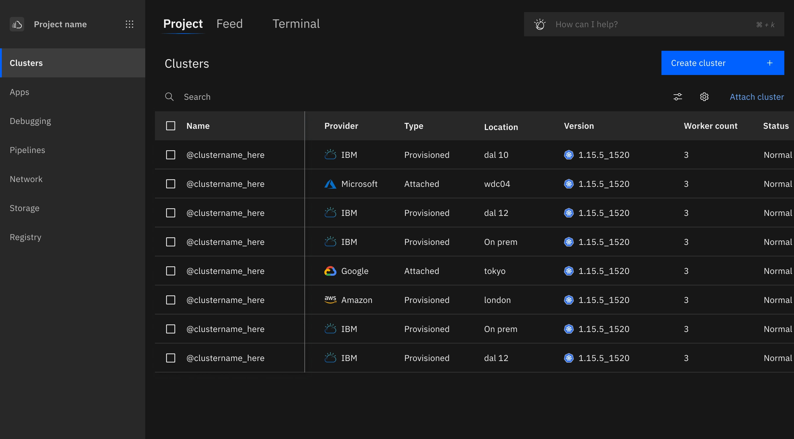 Cluster list for multi cloud