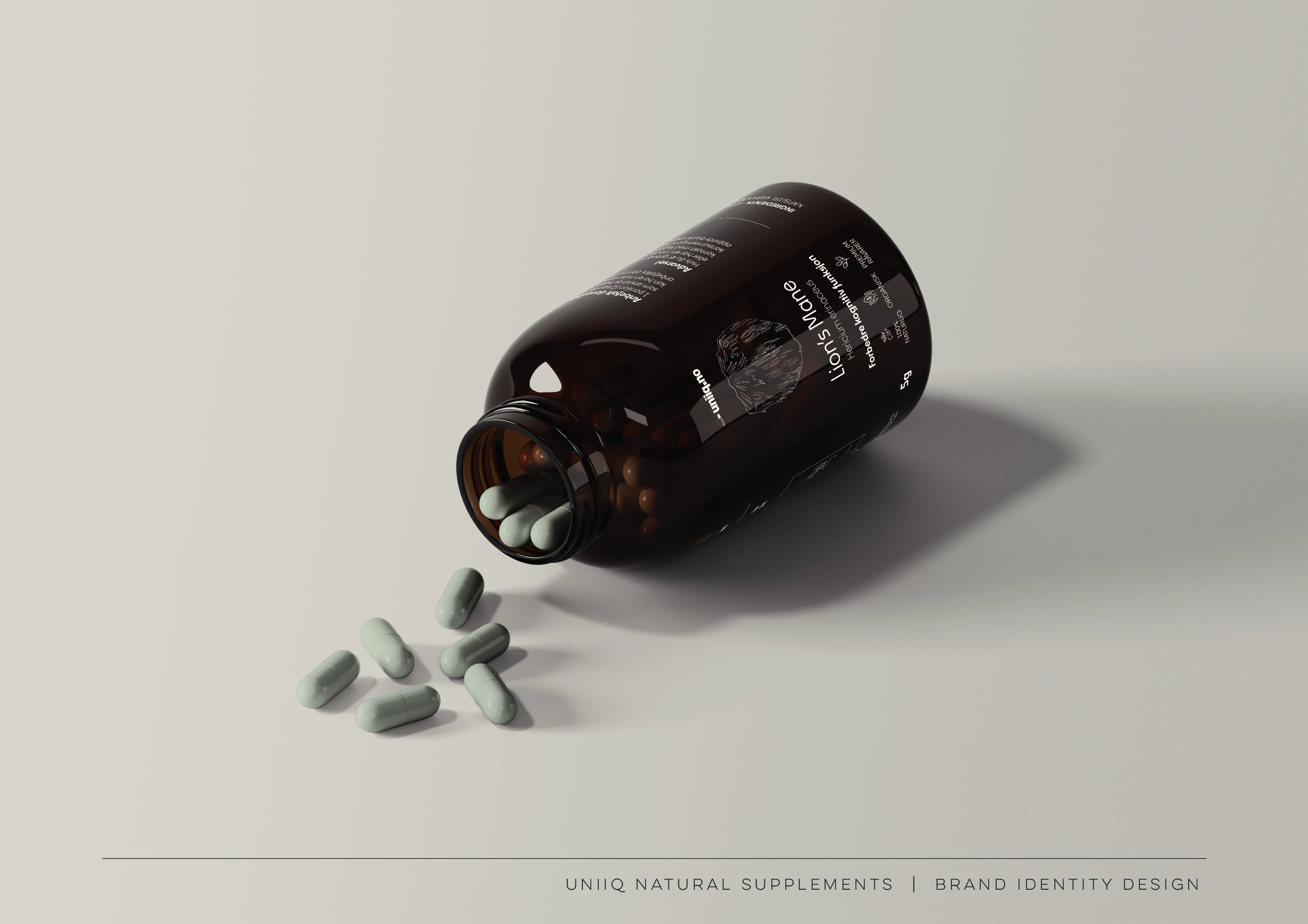 Branded 3D Mockup - Natural Supplements, Health & Wellness Brand, Packaging Design, Illustration