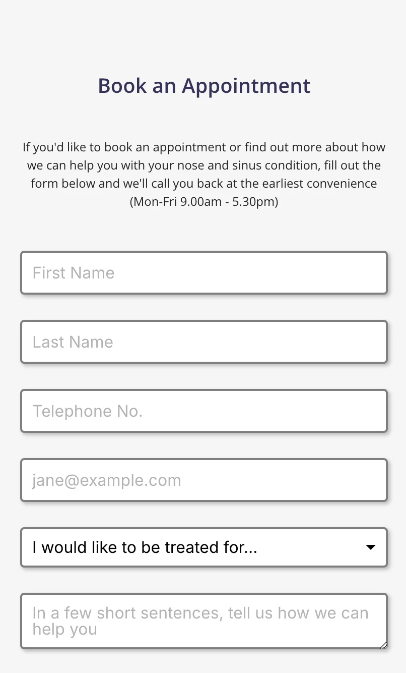 Mobile optimised screenshot of the form component