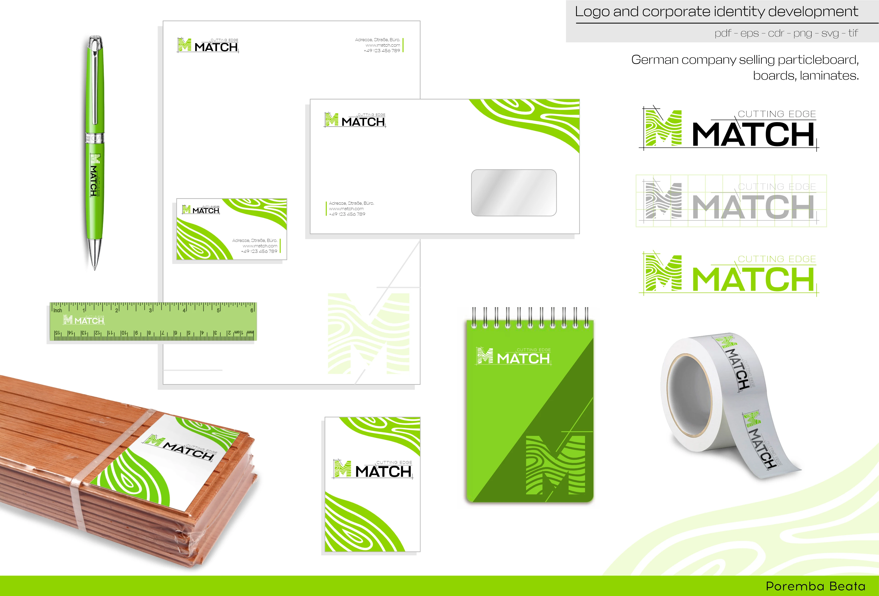 Logo and corporate identity development. Brand design. German company selling laminates.