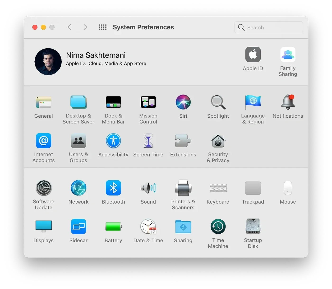 Image of system preferences on MacOS