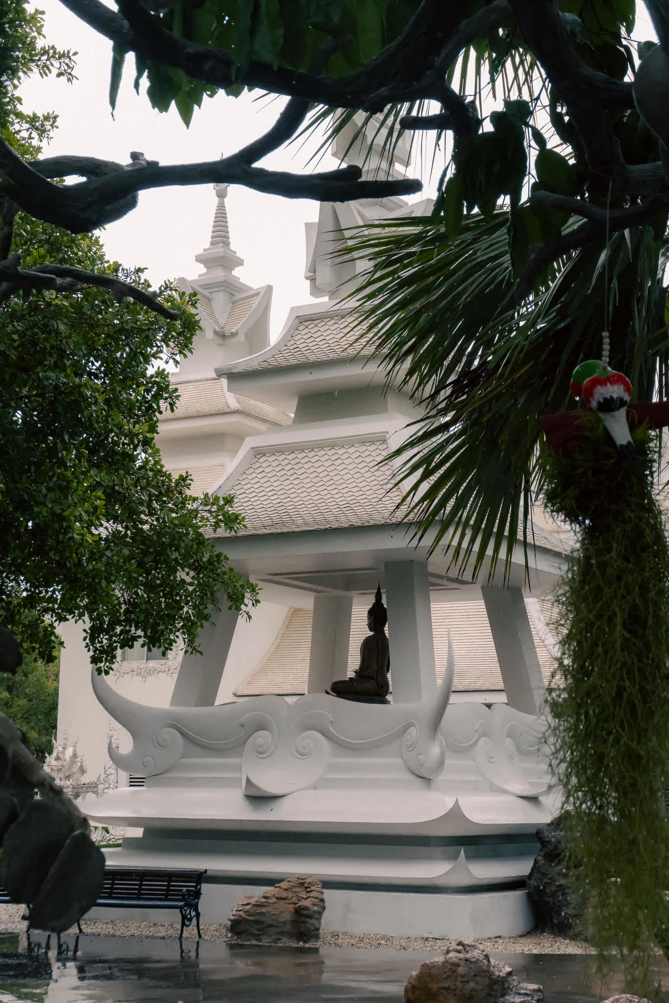 A tranquil gloomy day at The White Temple, Chiang Rai, Thailand