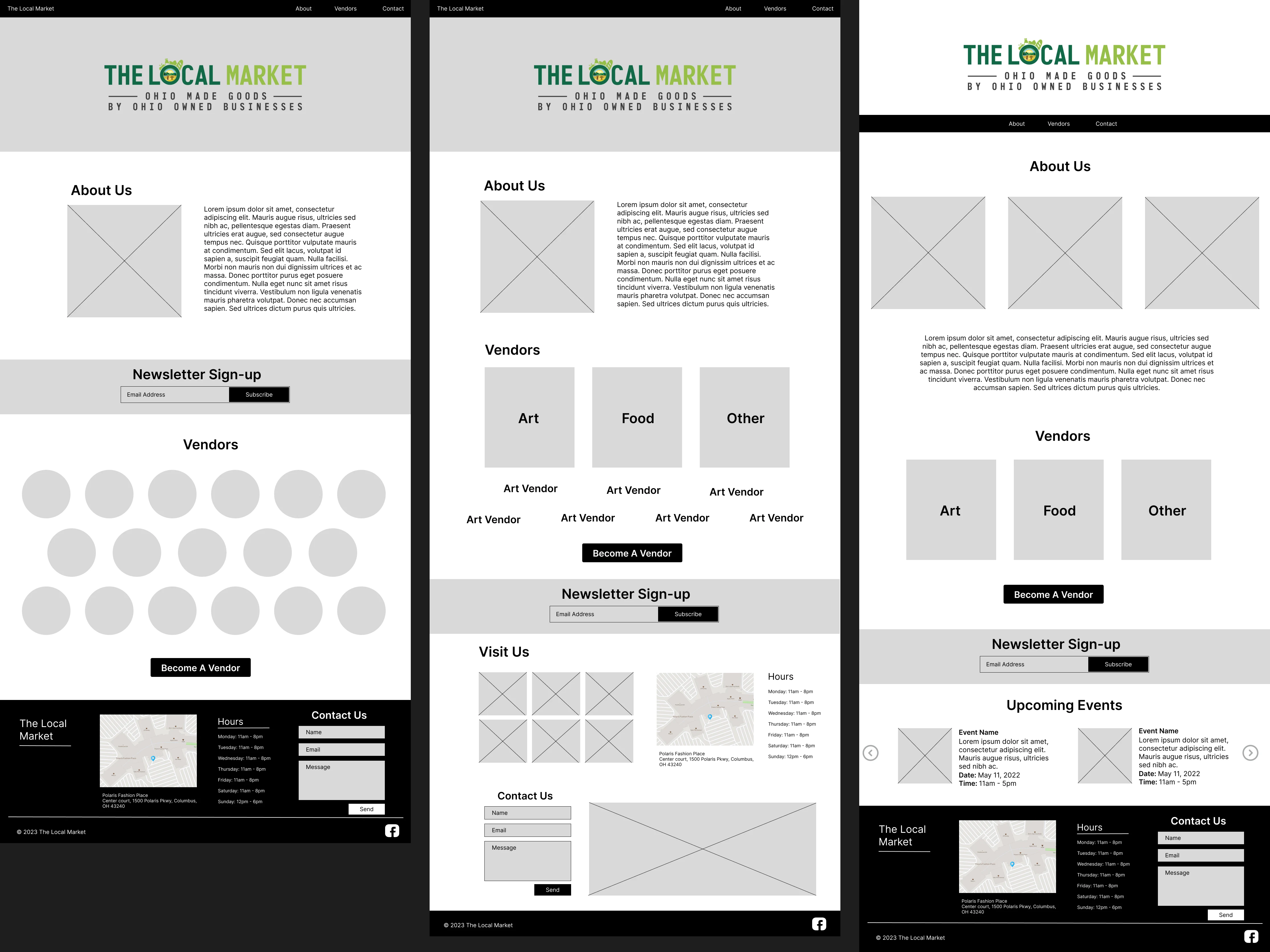 3 different wireframe designs