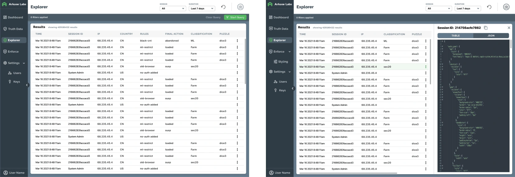 Final designs of the Rules Management section in the Arkose Labs Portal