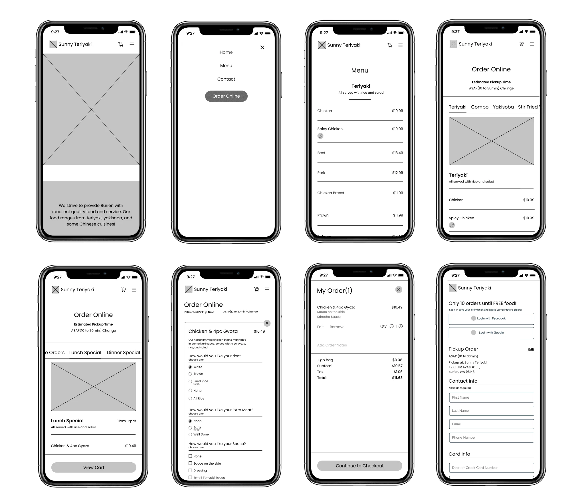 Mid-fidelity wireframes on mobile