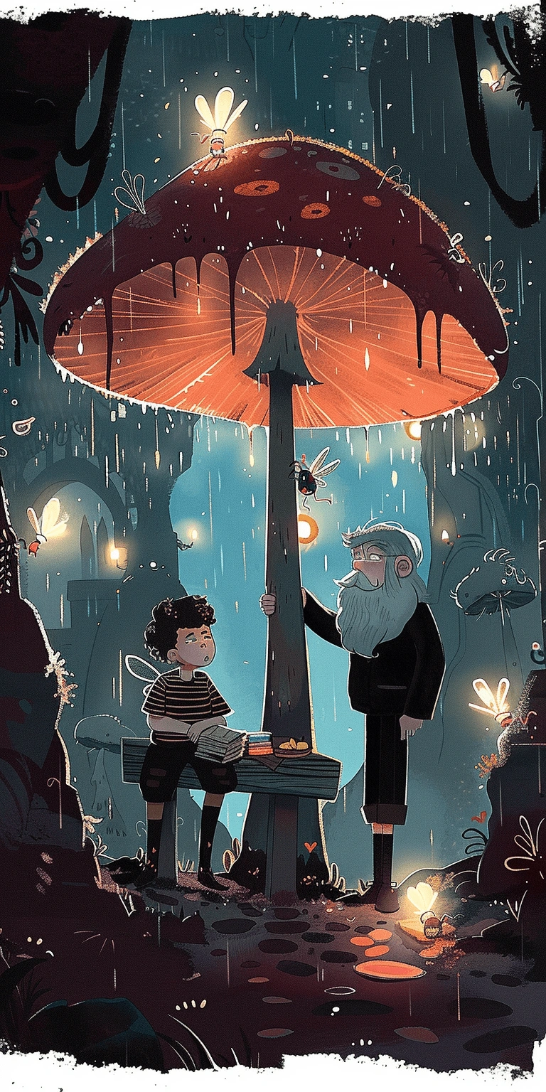 An illustration of a happy moment between the man and the boy.