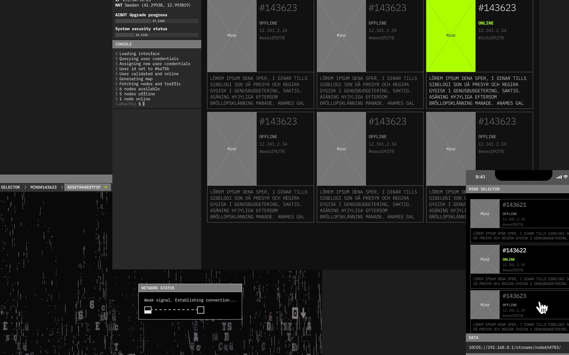 Wireframes of the mind selector page