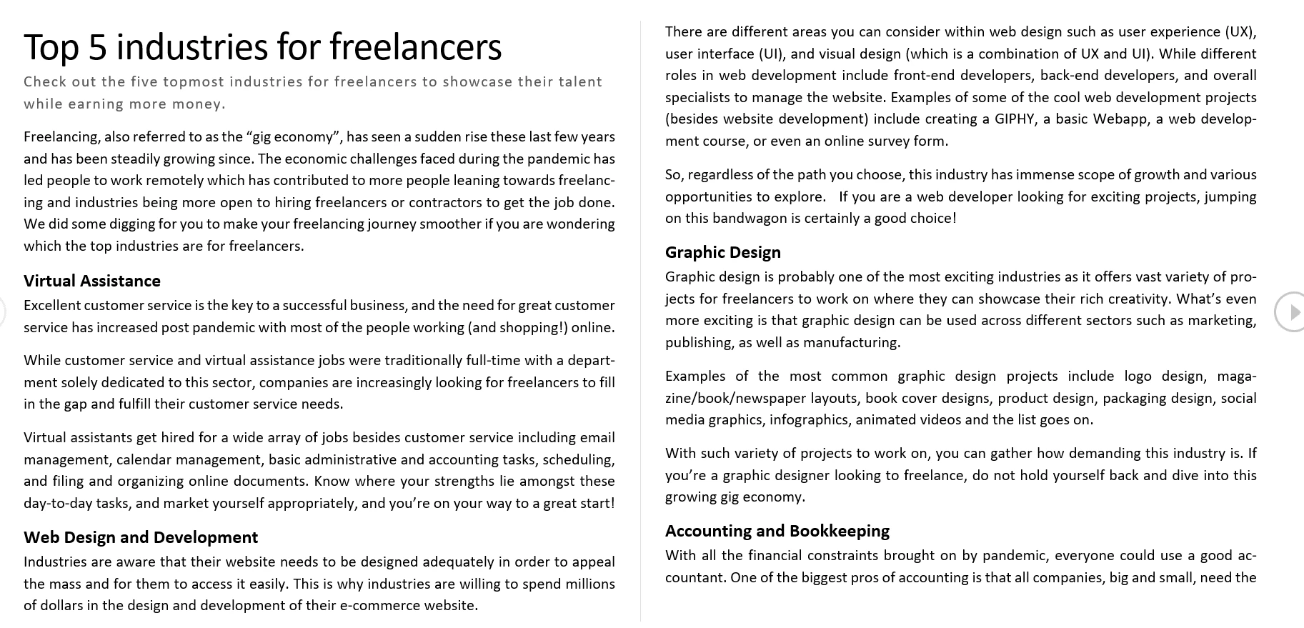 Sneak peek into the 'Top 5 industries for freelancers' article