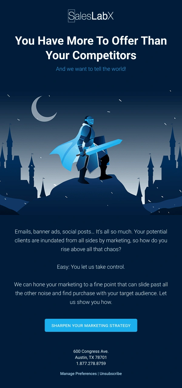 This was one of the monthly marketing emails that SalesLabX would send out. I was responsible for deciding the theme of the emails each month, writing all the copy, and providing the design team with inspiration and direction for the visuals.