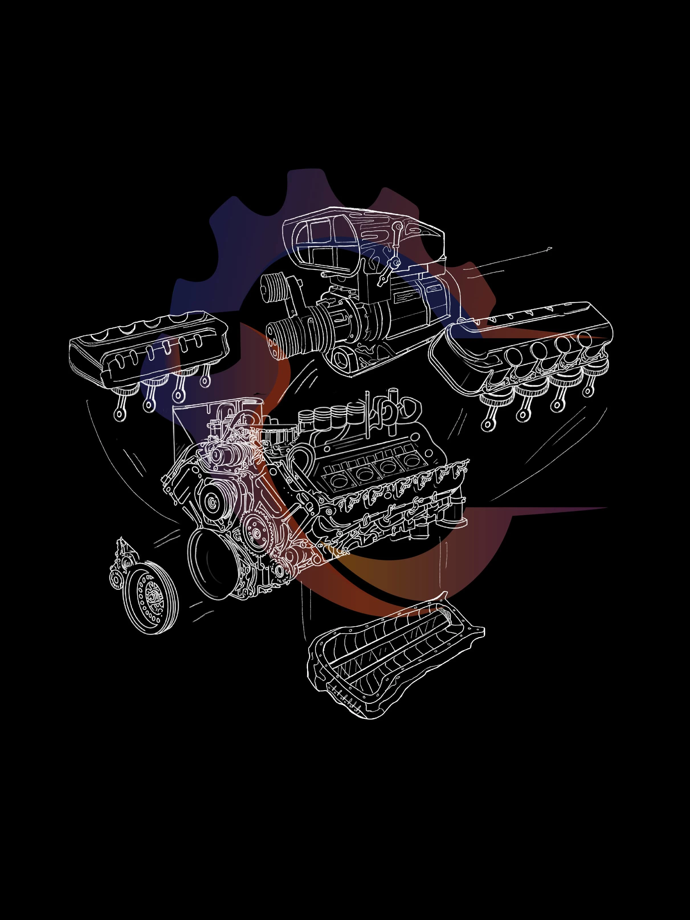 Illustration for Uniform t-shirts - V8 engine dismantling