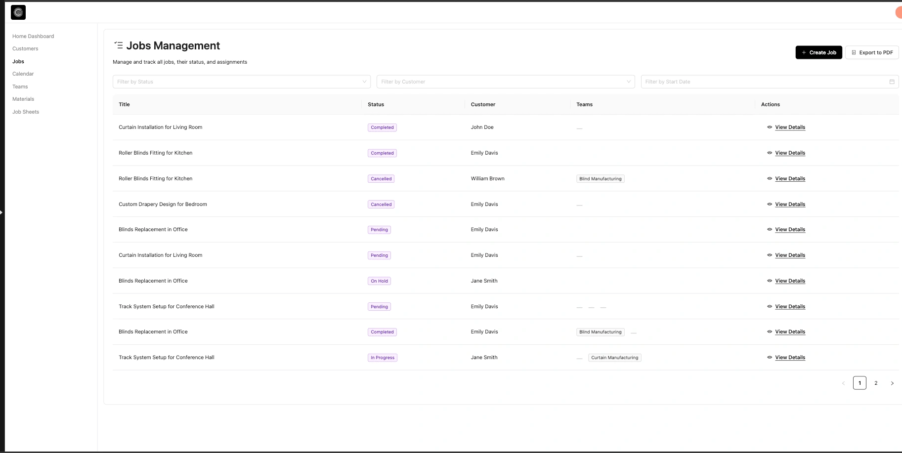 Add, read, edit and delete jobs