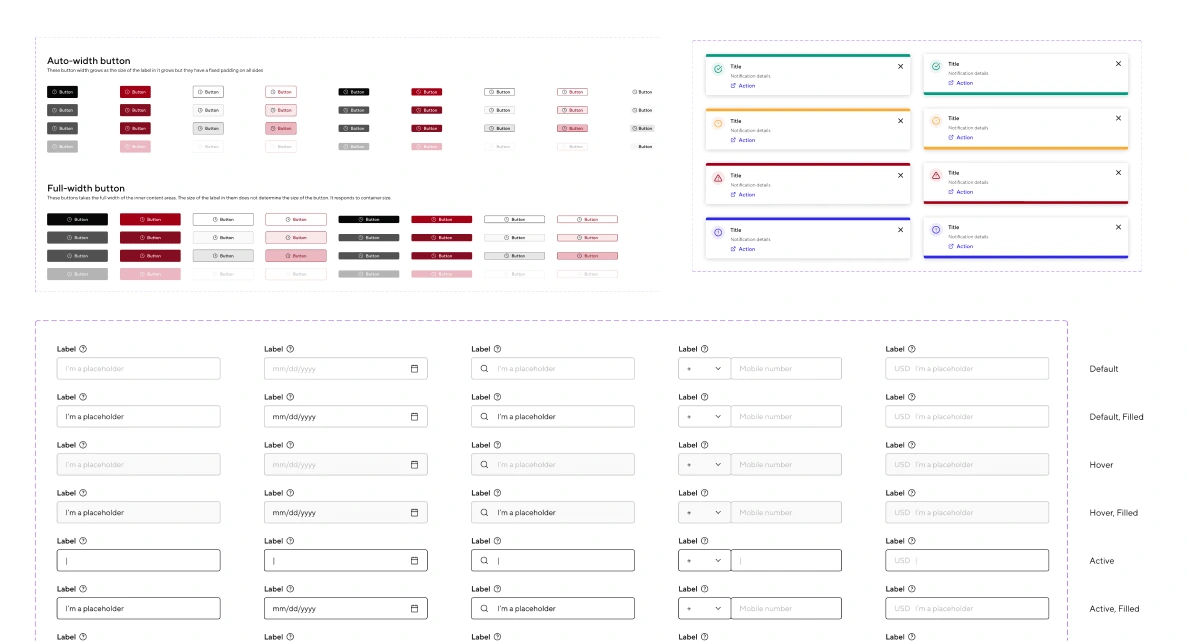 Some of the components I designed for the design system