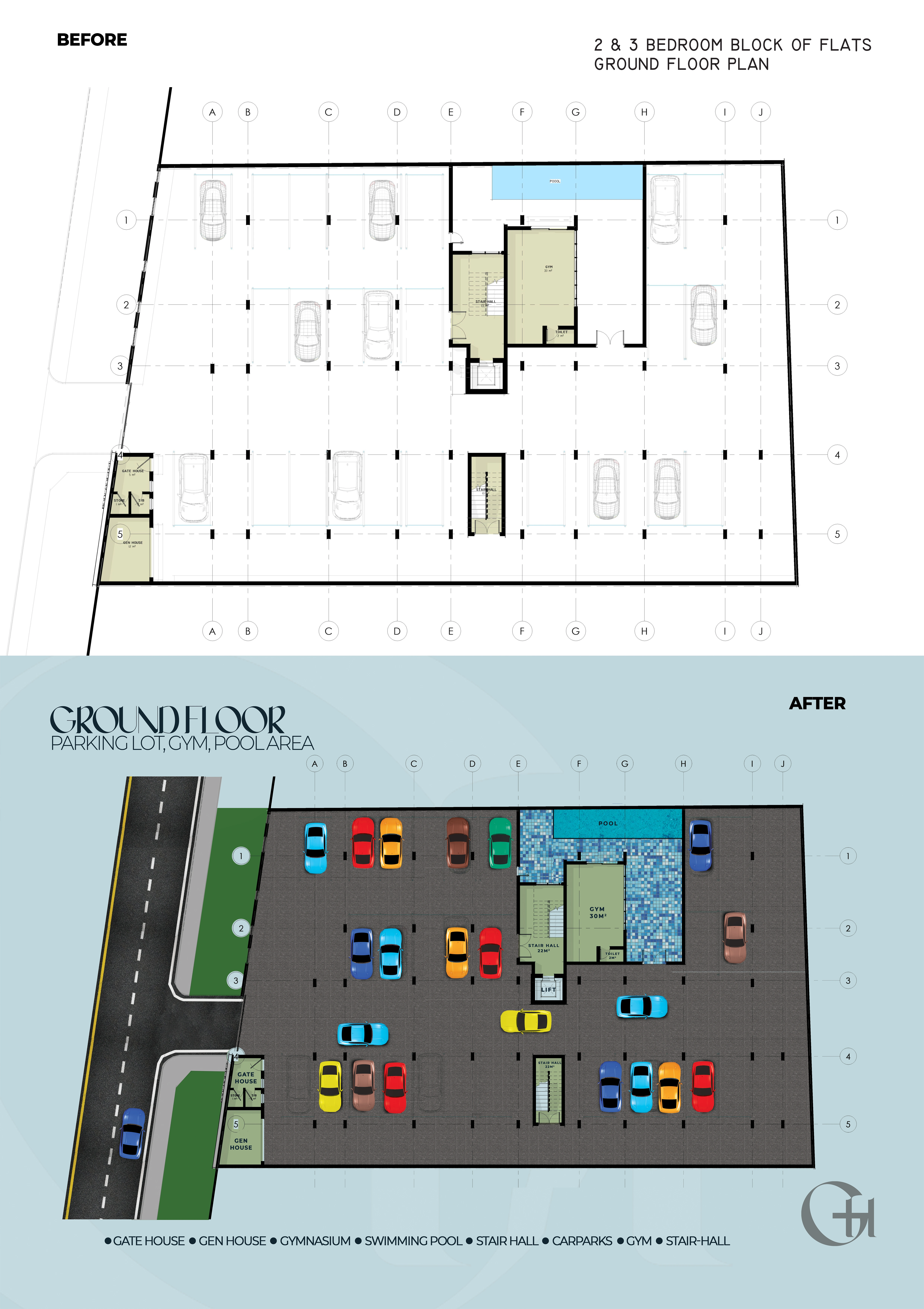 Ground floor plan page design transformation of what was given to me and what was delivered back to my client.