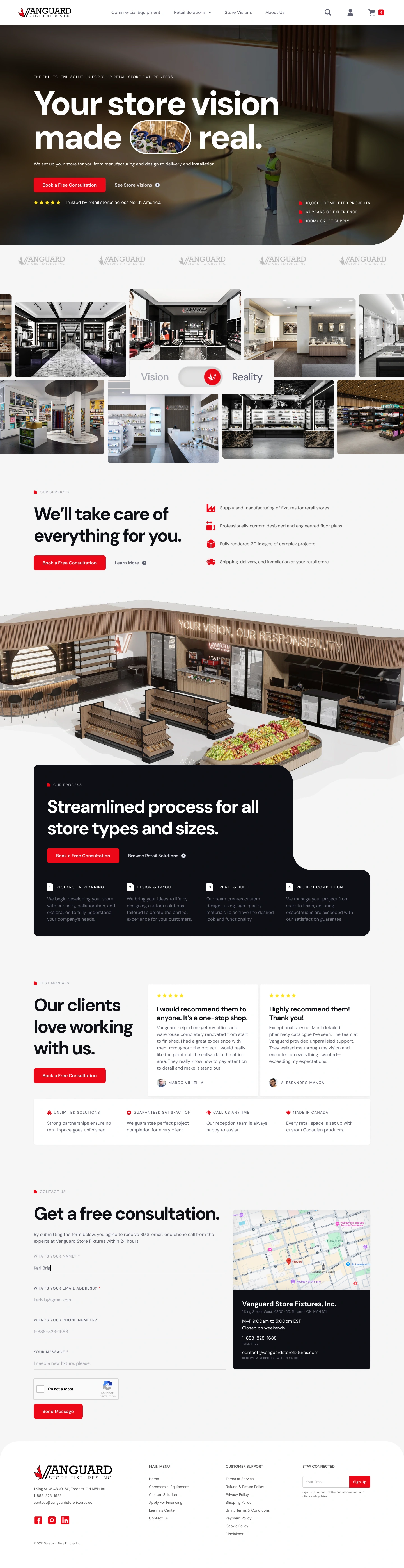 Website redesign mockup for Vanguard Store Fixtures.