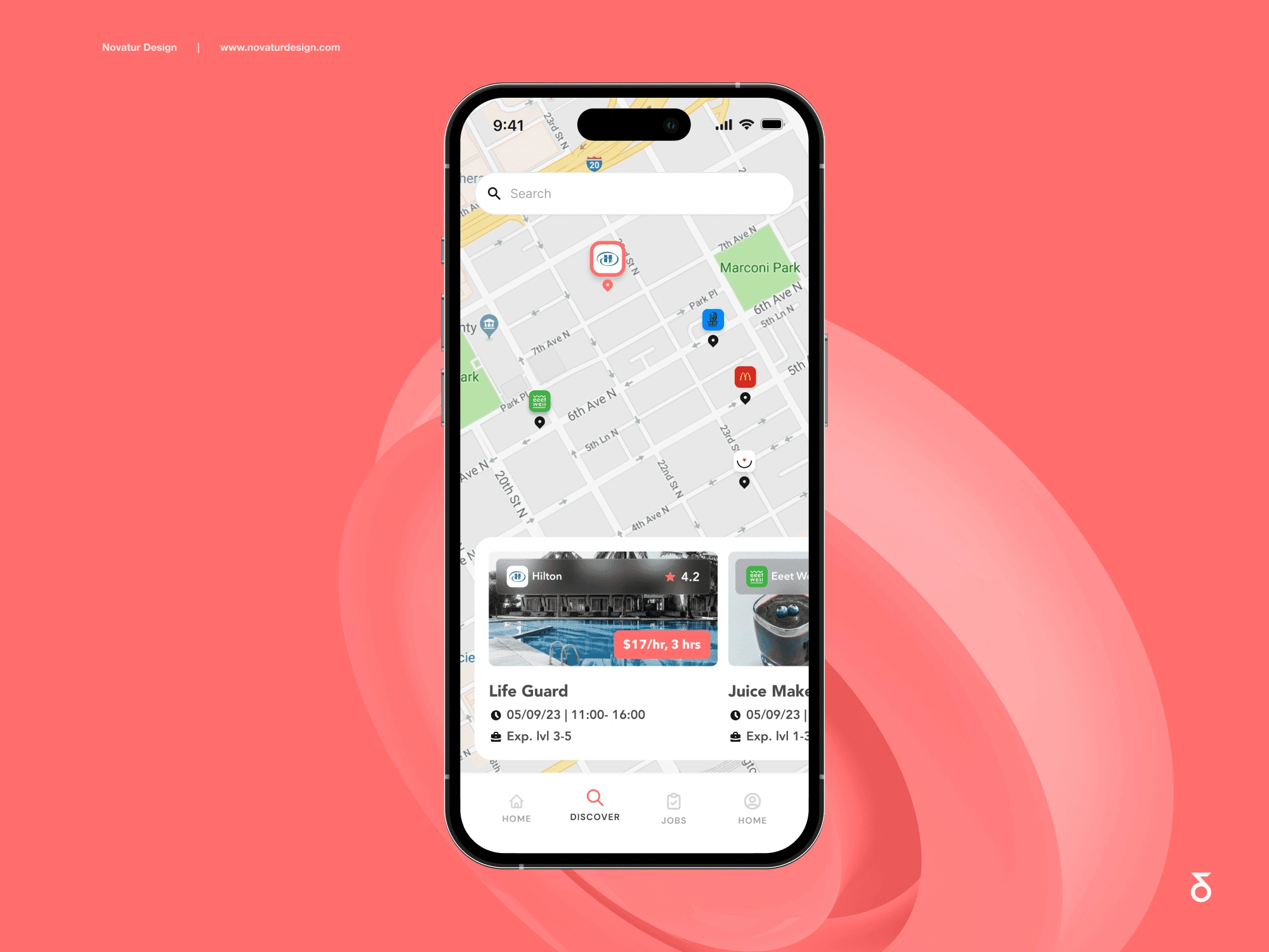 'Discovery' screen - find jobs in your local area, nearby