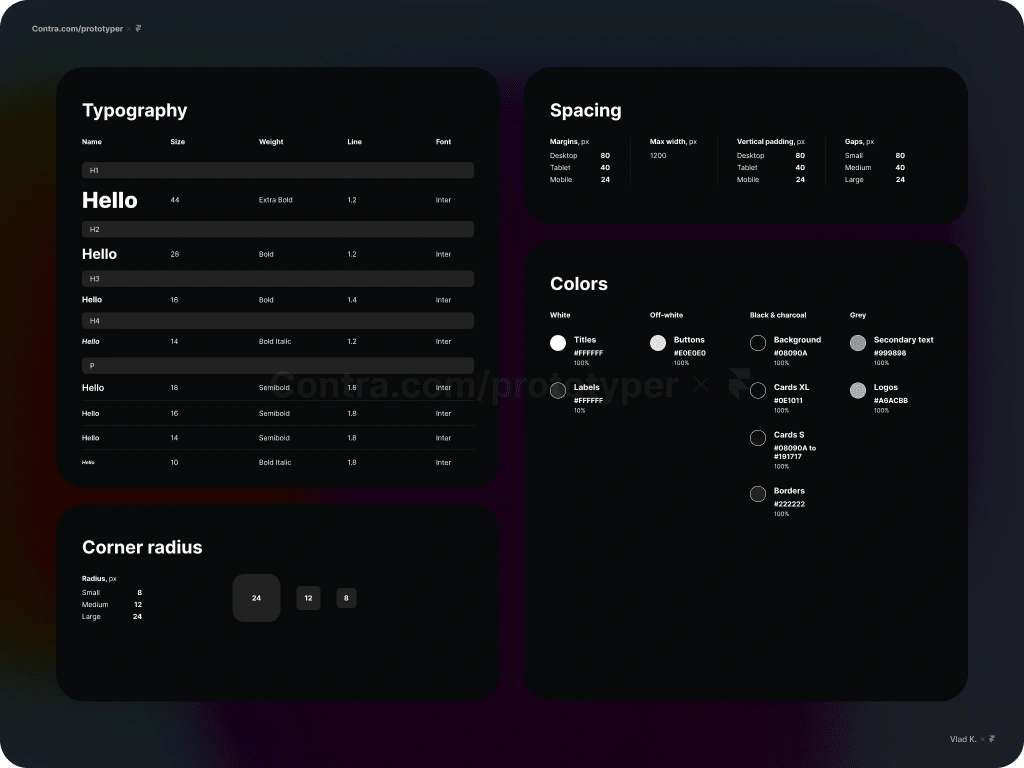 UI styles and rules formatted in a small table.