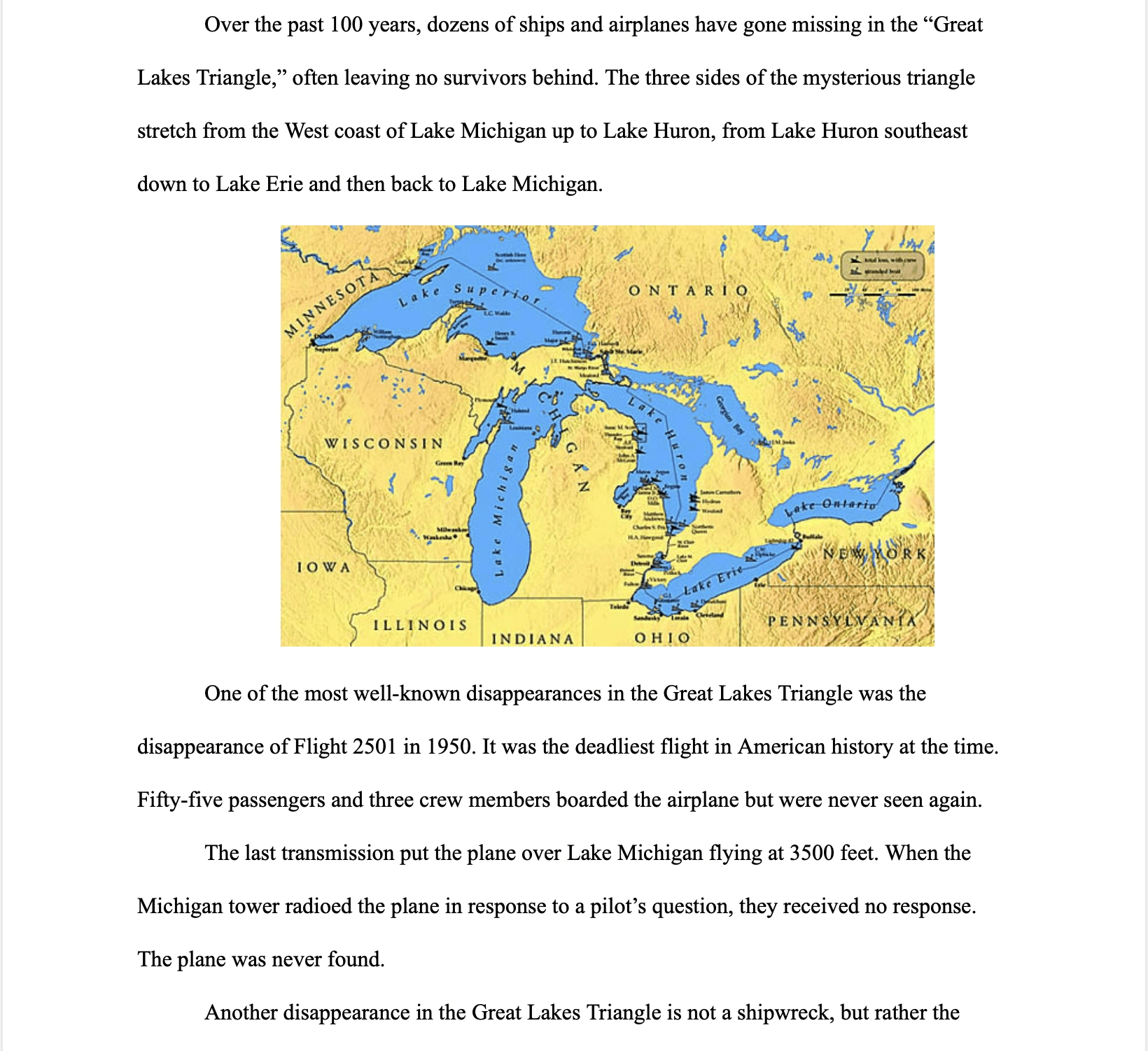 From the article: The Mystery of the Great Lakes Triangle