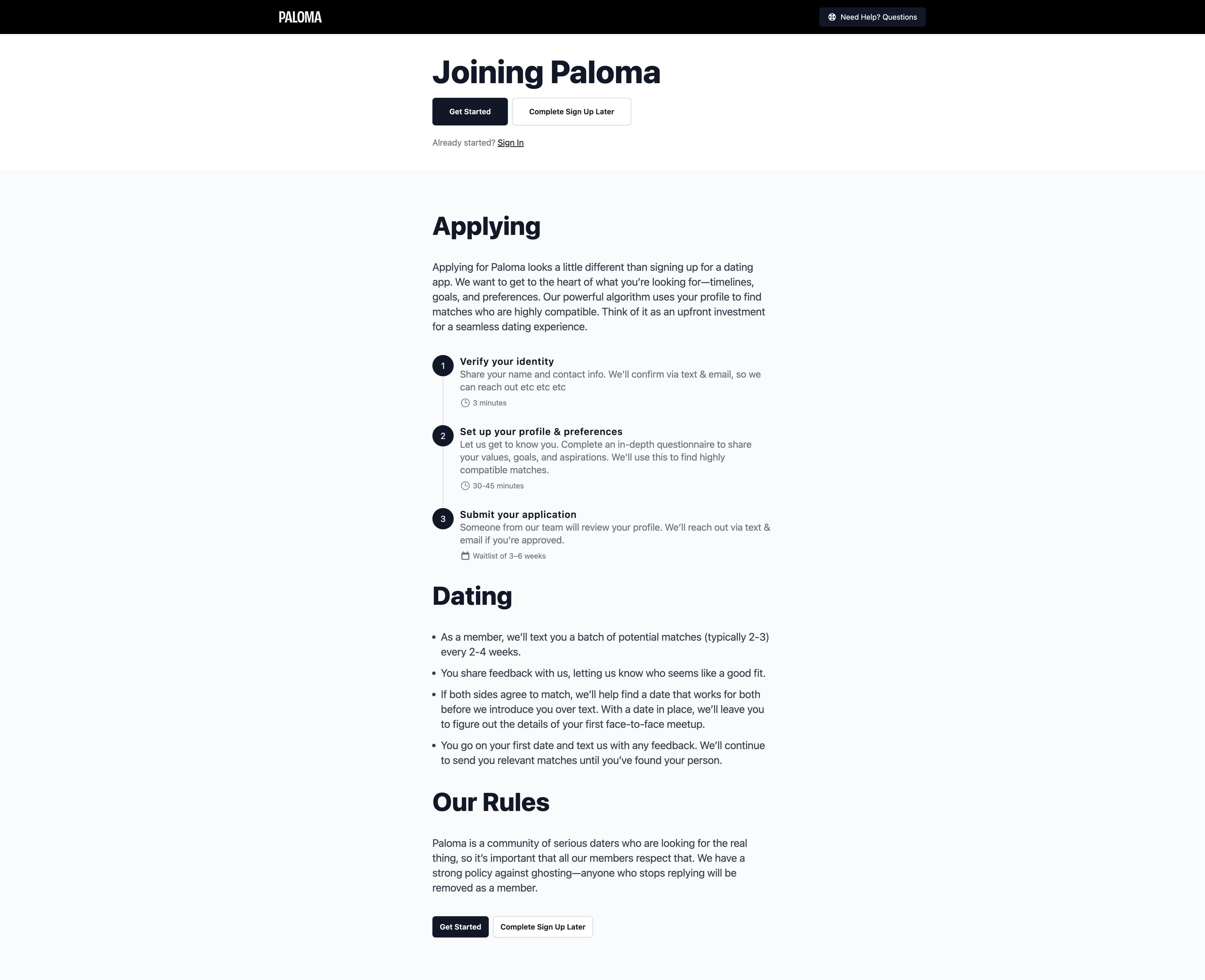 Paloma application page copy
