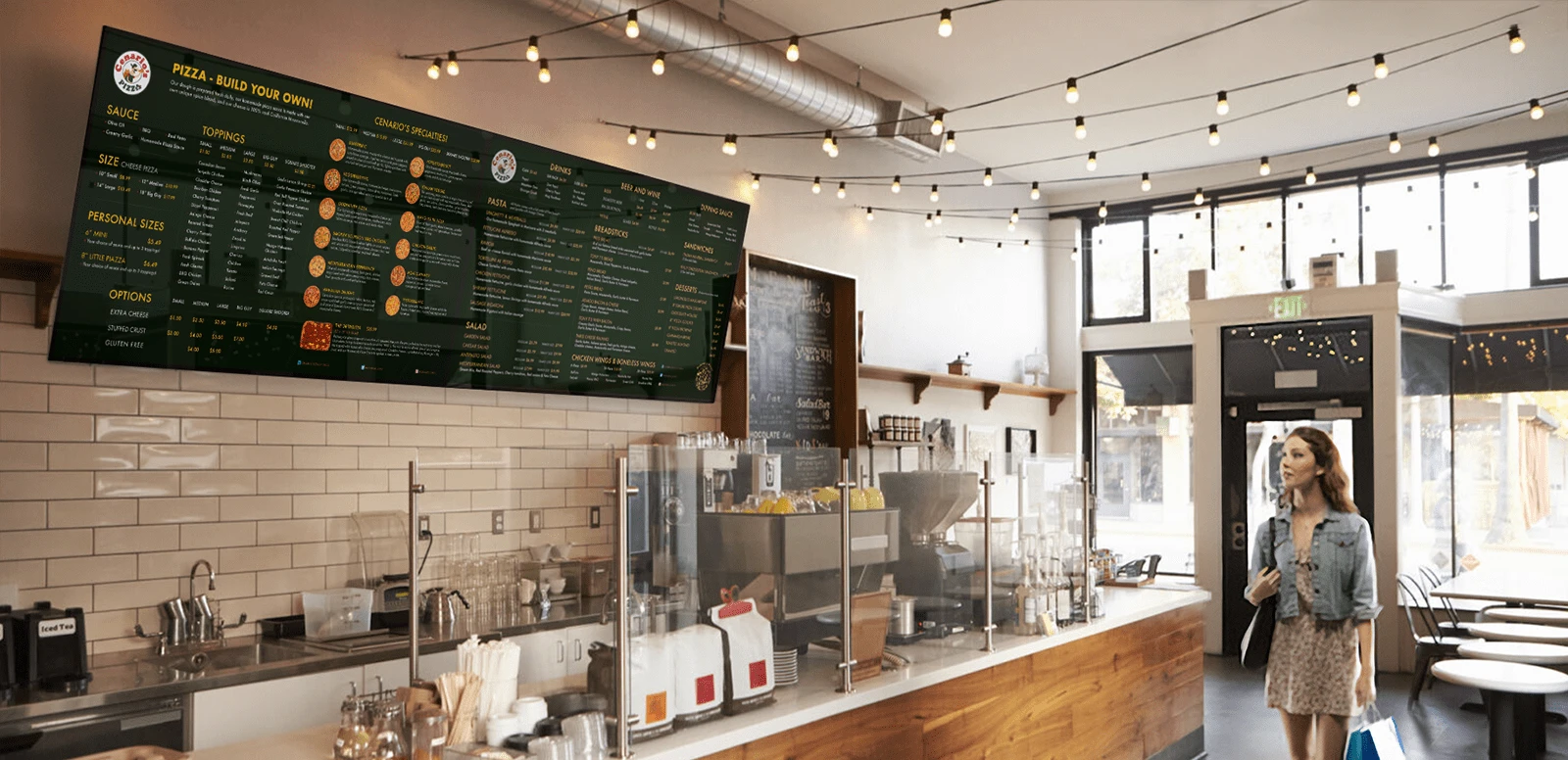 Mockup of a redesigned menu board displayed in-store, highlighting enhanced readability and visual appeal of the new menu design