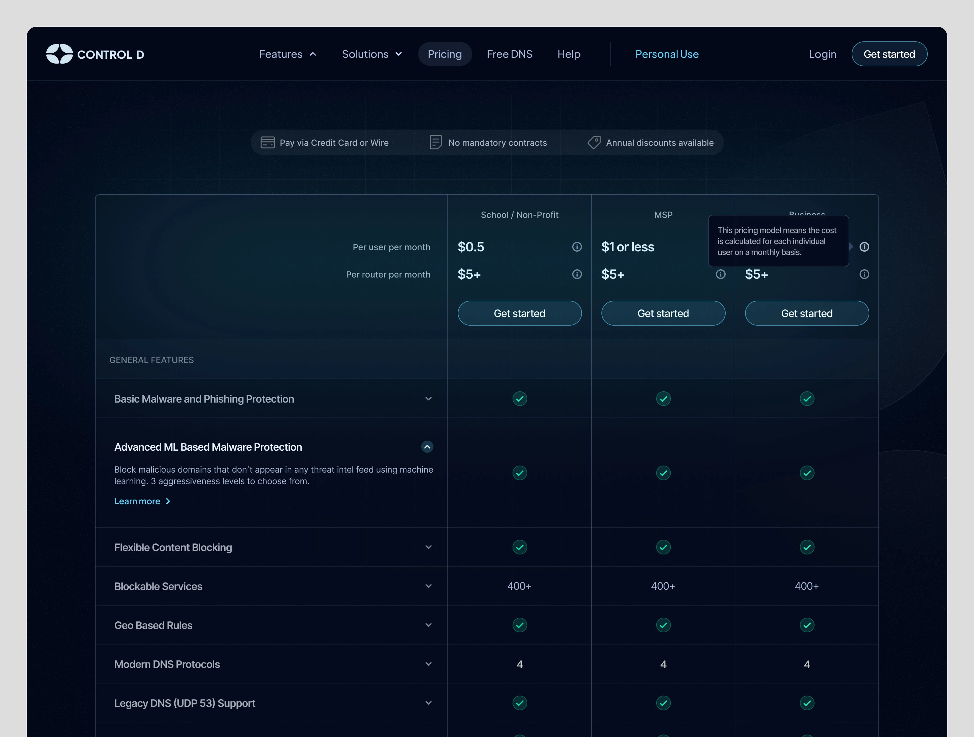 Pricing page