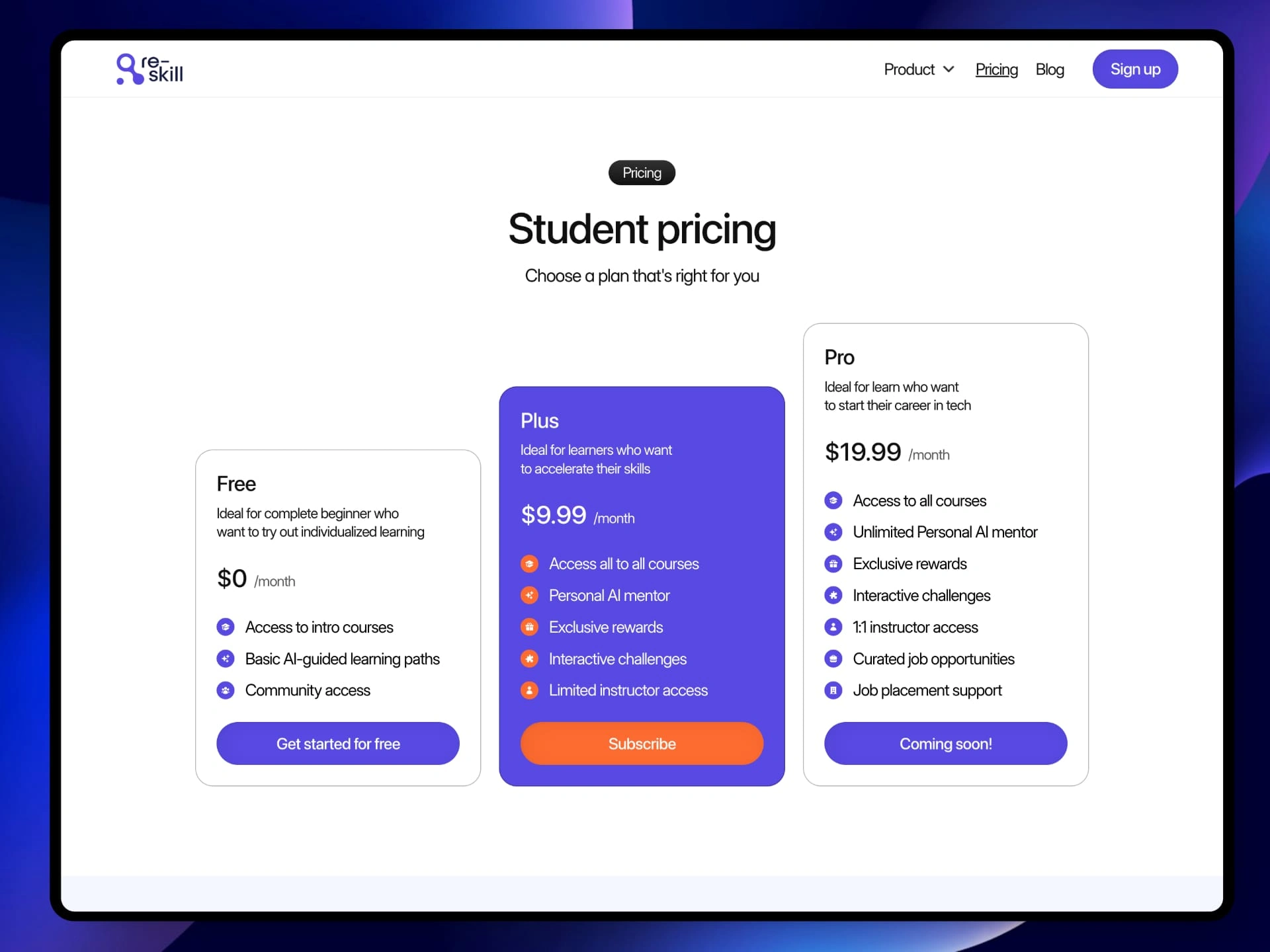 Pricing page