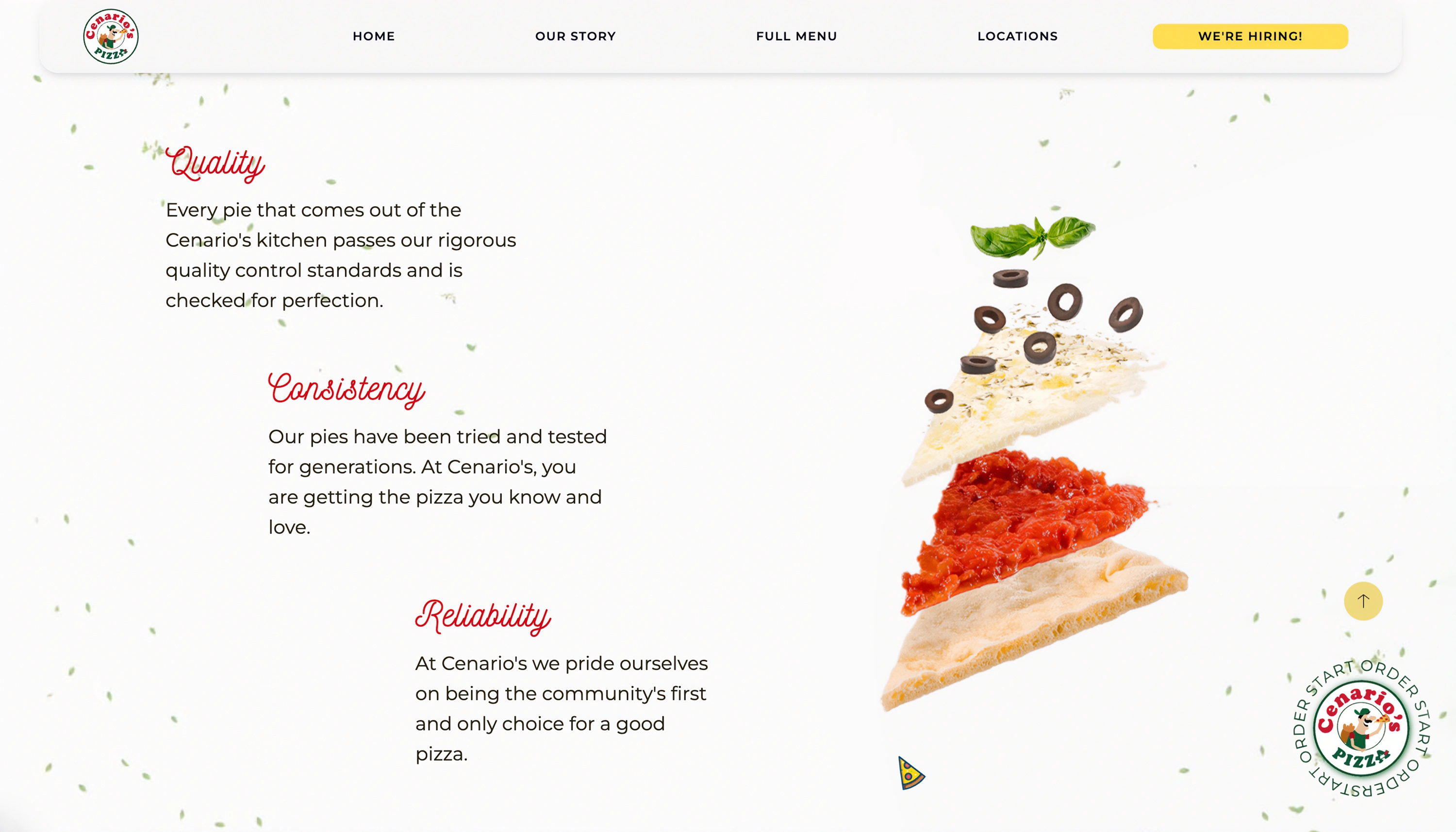 Animated pizza layers reveal animation for the new Cenario's Pizza's Webflow website