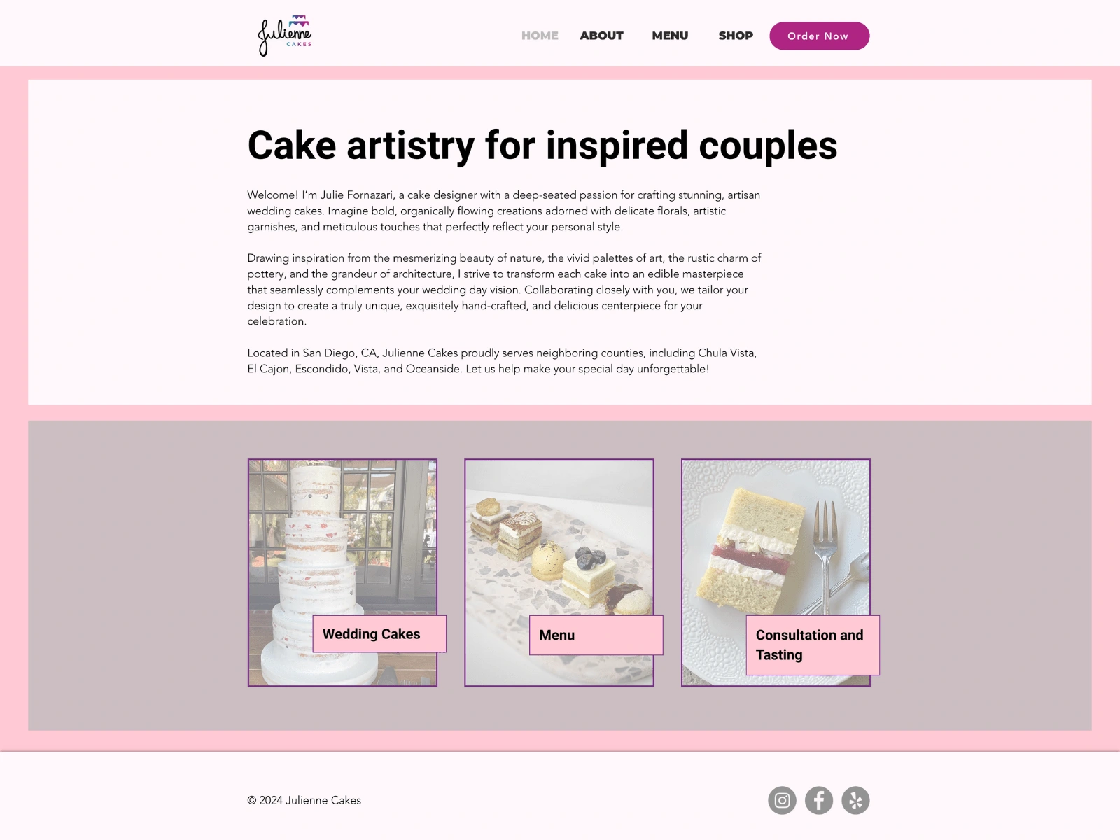 🎂 Visit Julienne Cakes — the website was designed using Wix.