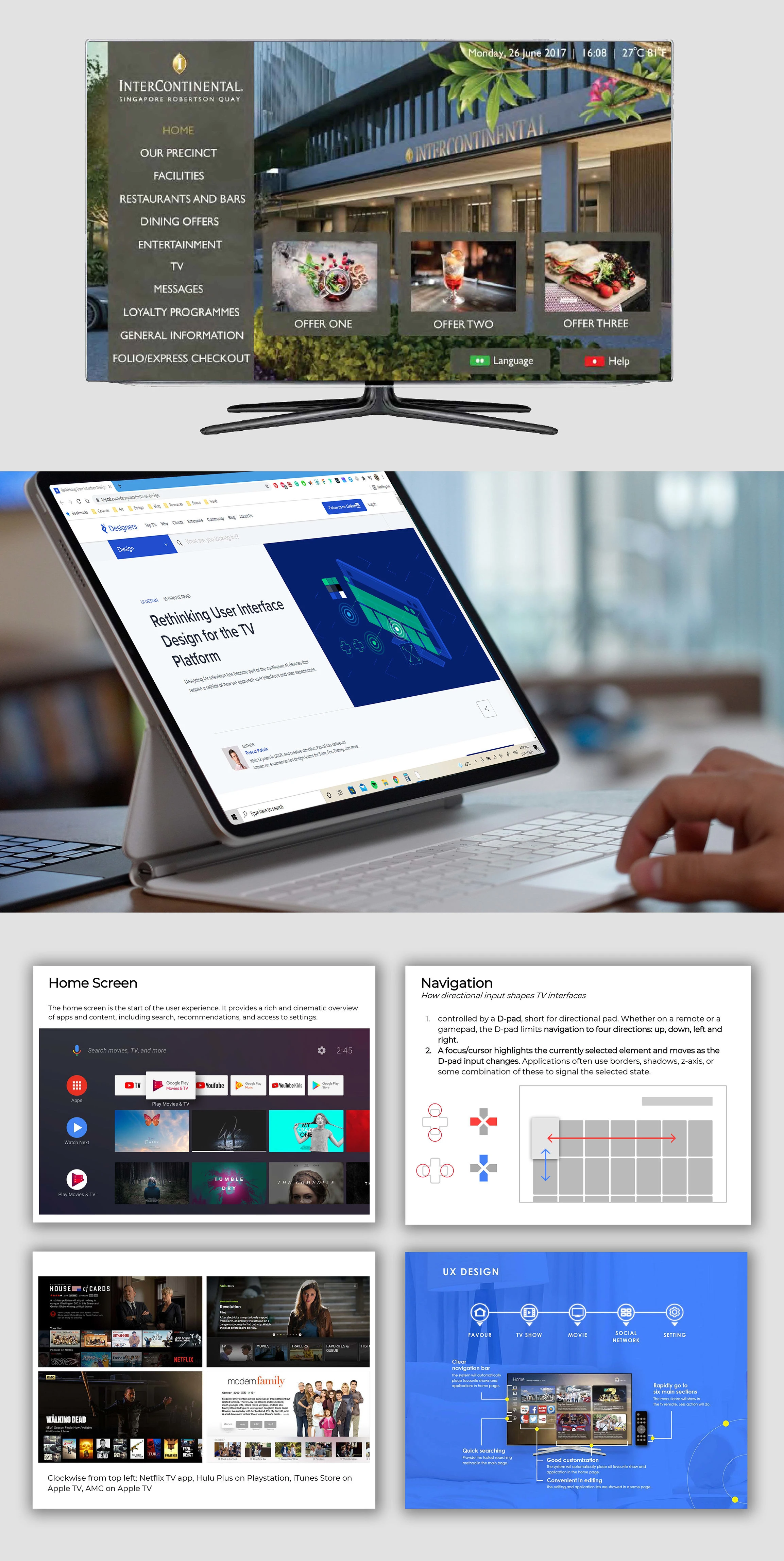 The outdated template from IPTV developer and my research on the best TV design guidelines