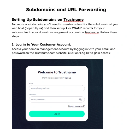 Set up subdomains on Trustname