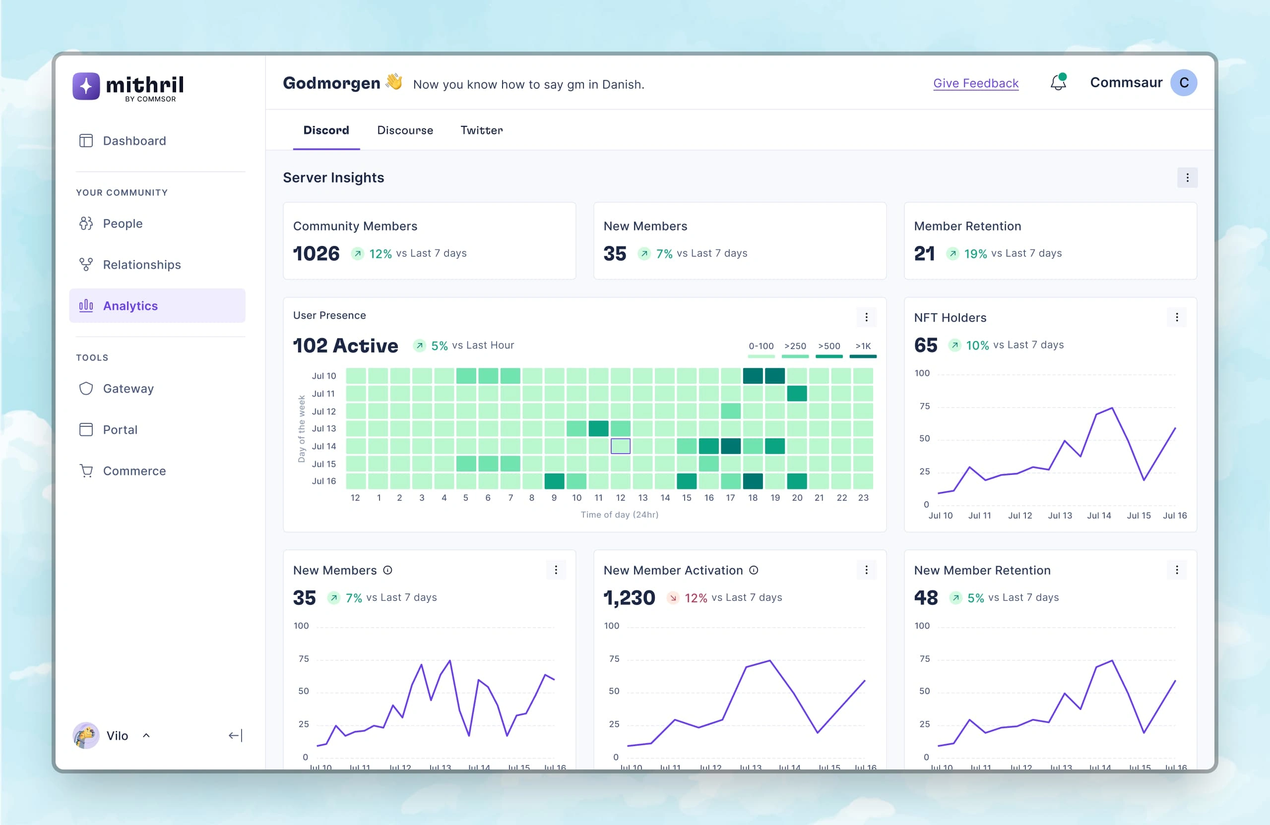 Analytics Page: Provides metrics and data on your community