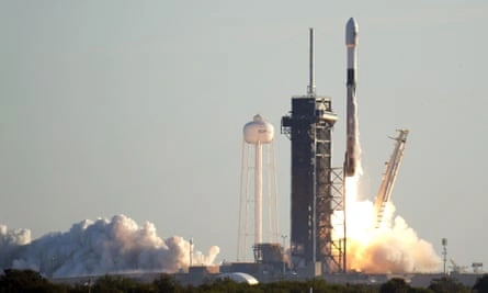 A SpaceX rocket lifts off from Kennedy Space Center in Cape Canaveral, Florida