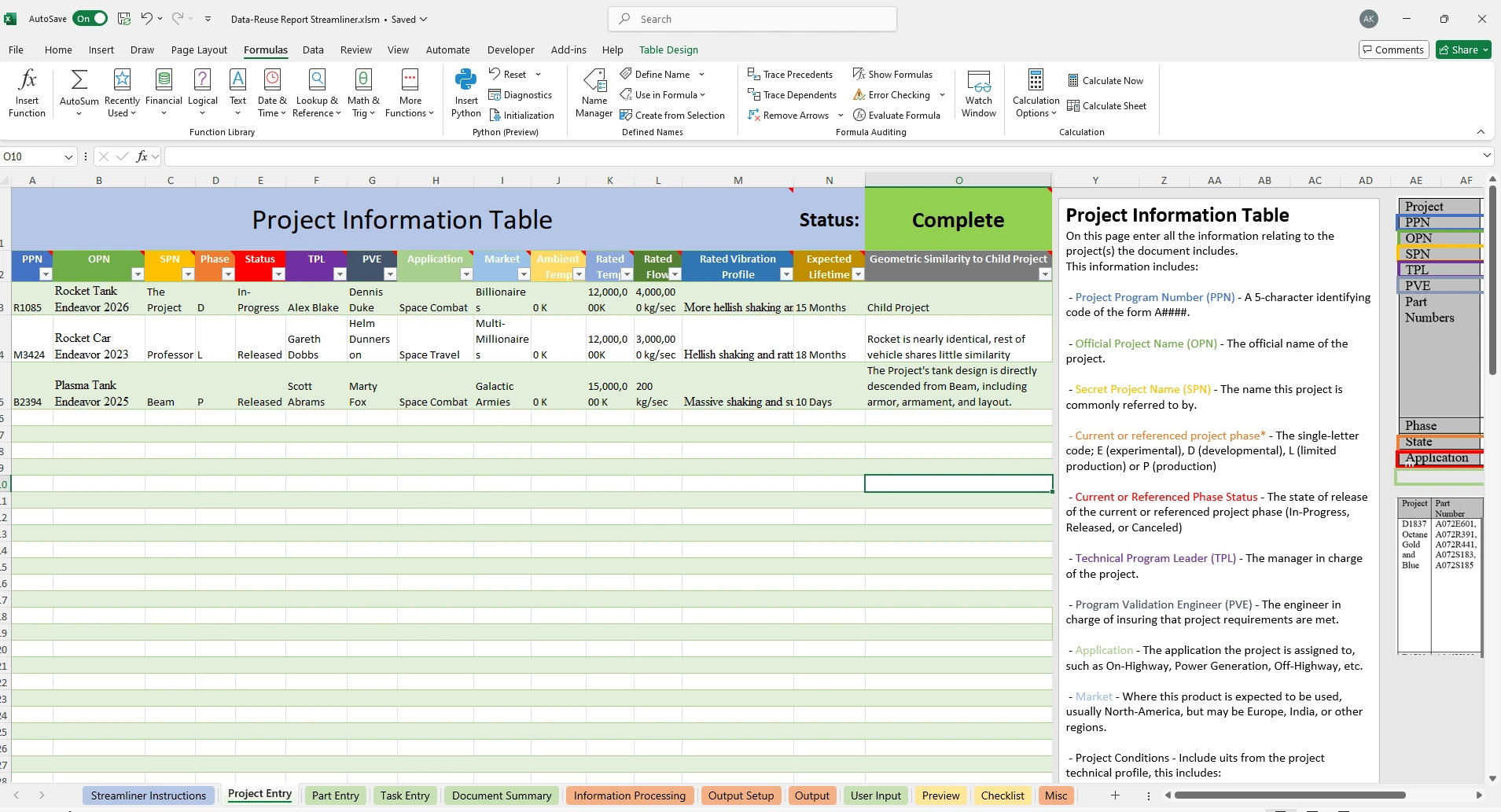 Project Data Entry Sheet