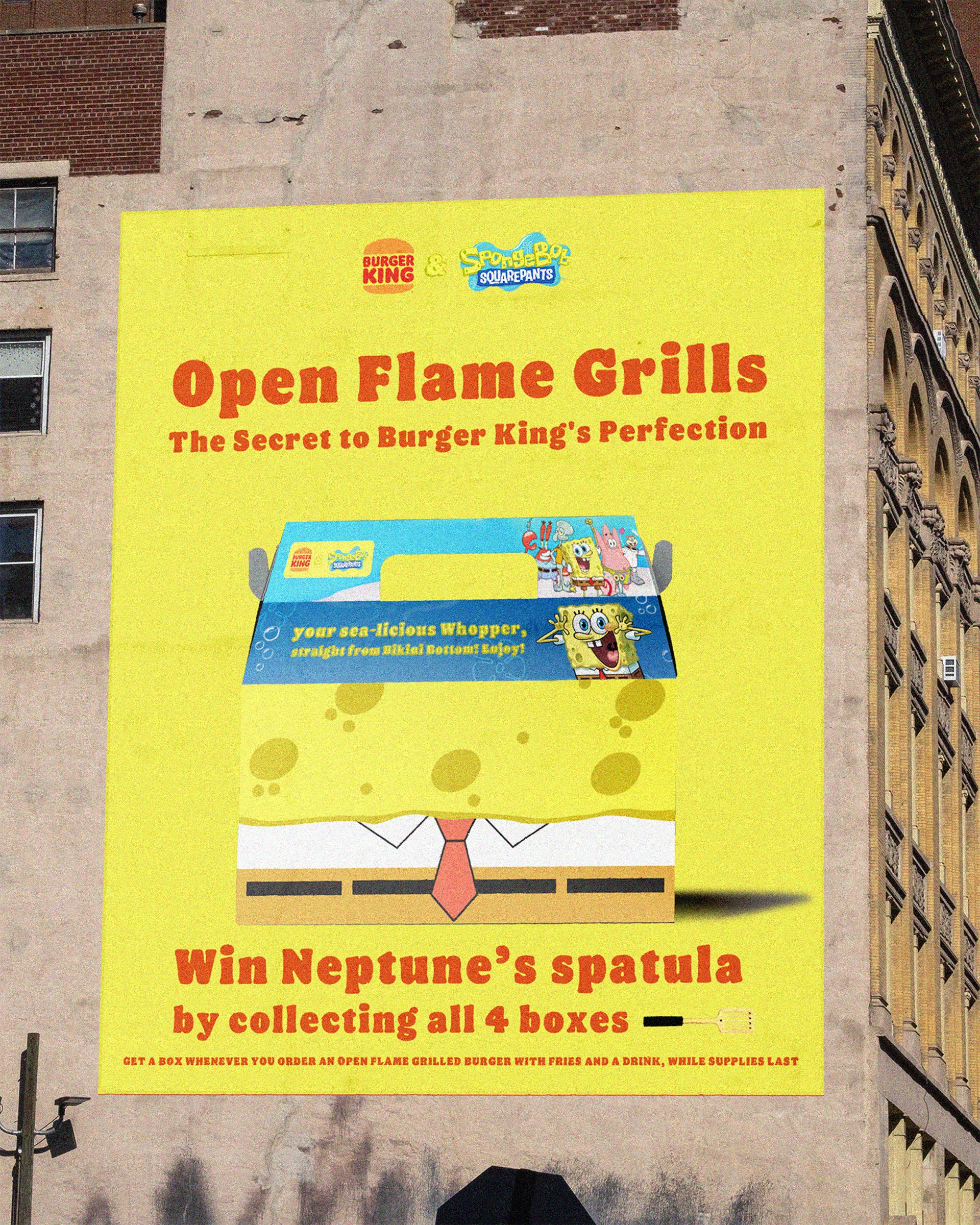 A street poster, featuring Spongebob's special mealbox.