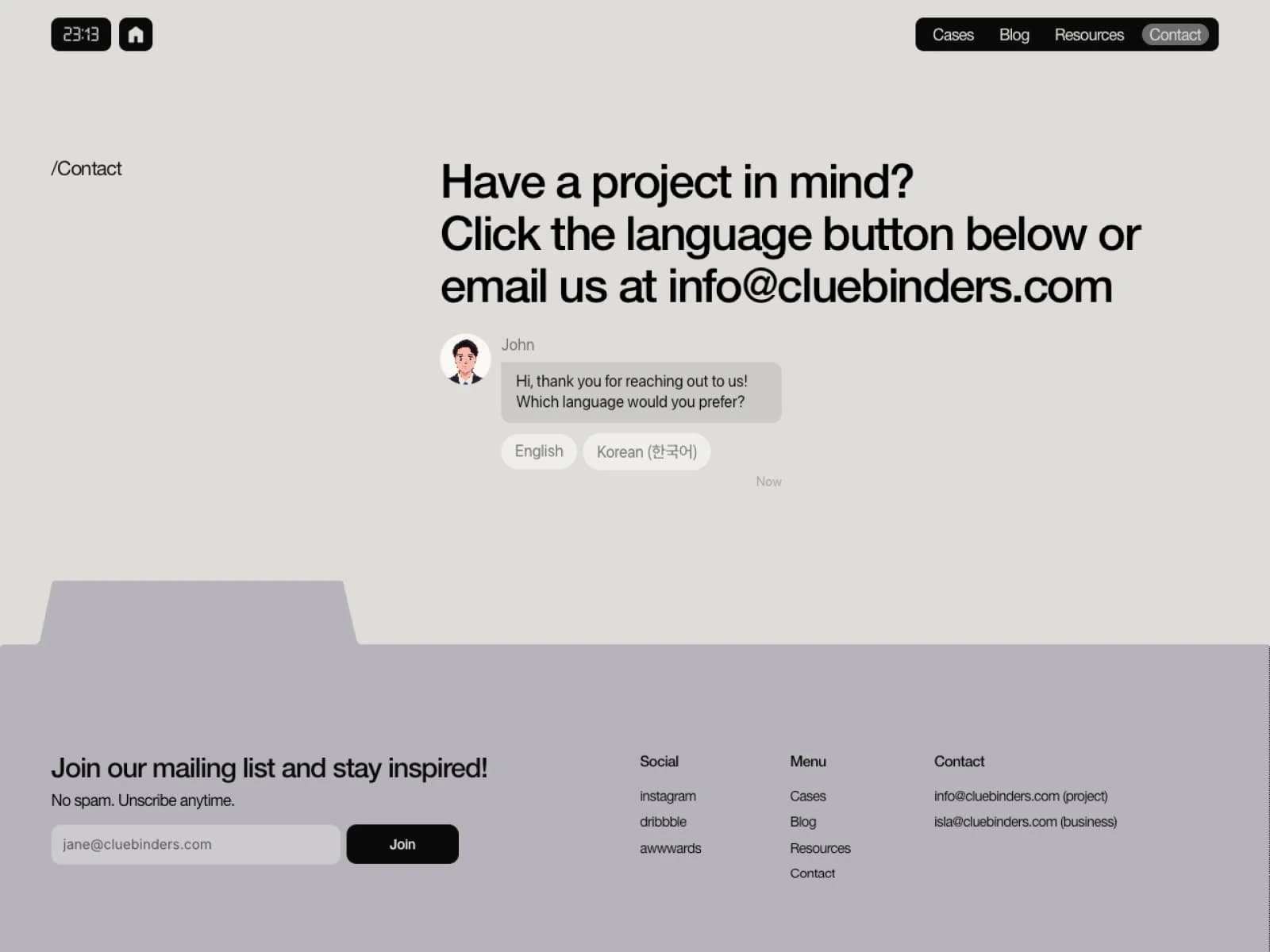 cluebinders - contact page