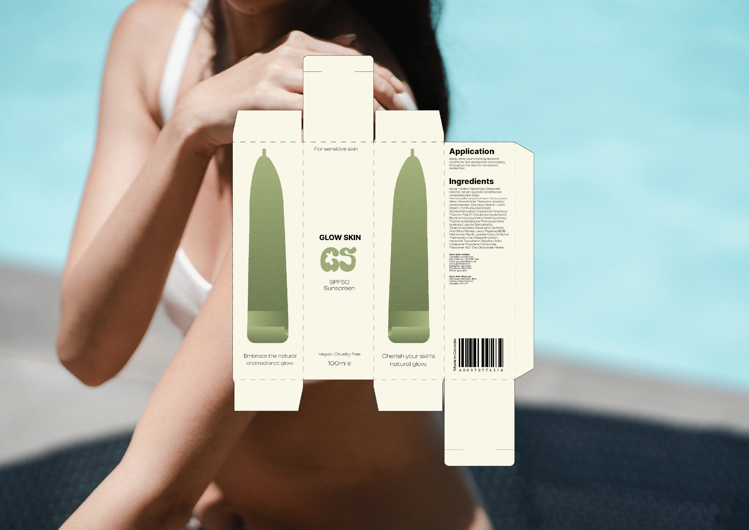 Box Packaging for sunscreen, laid flat