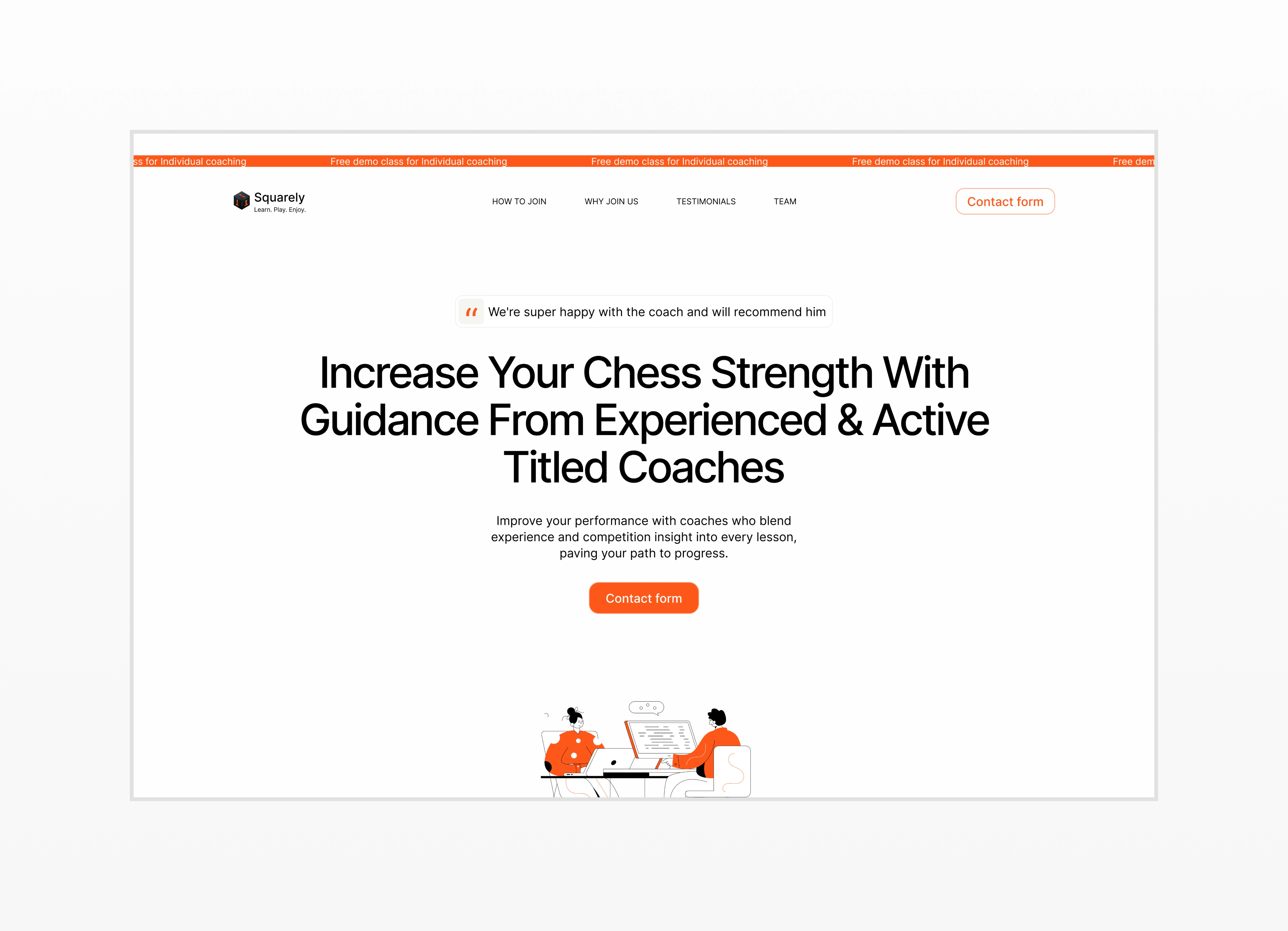 Web design for Squarely - a chess organization based in US