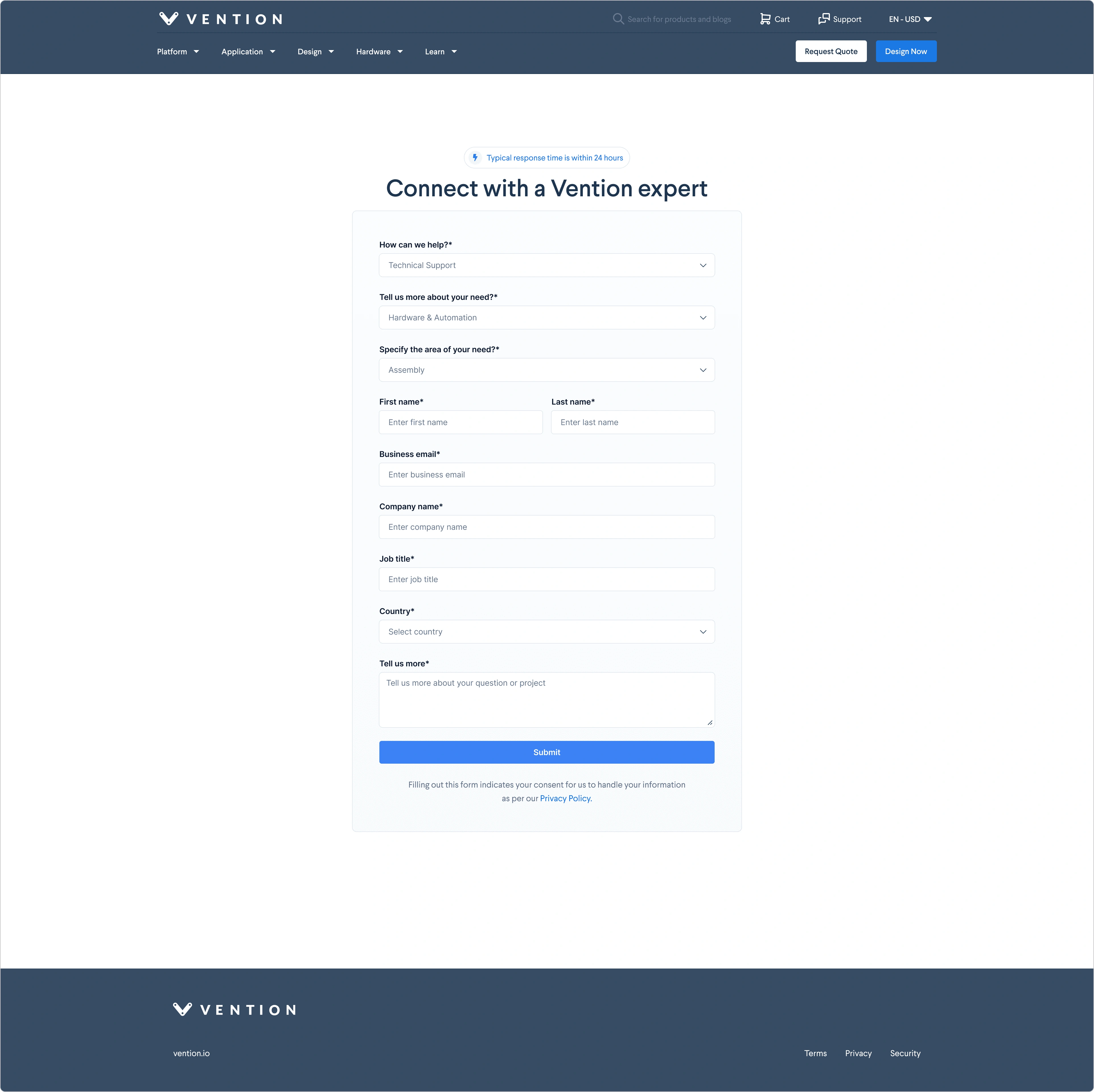 Contact form page