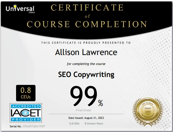 An SEO course I completed in 2023.